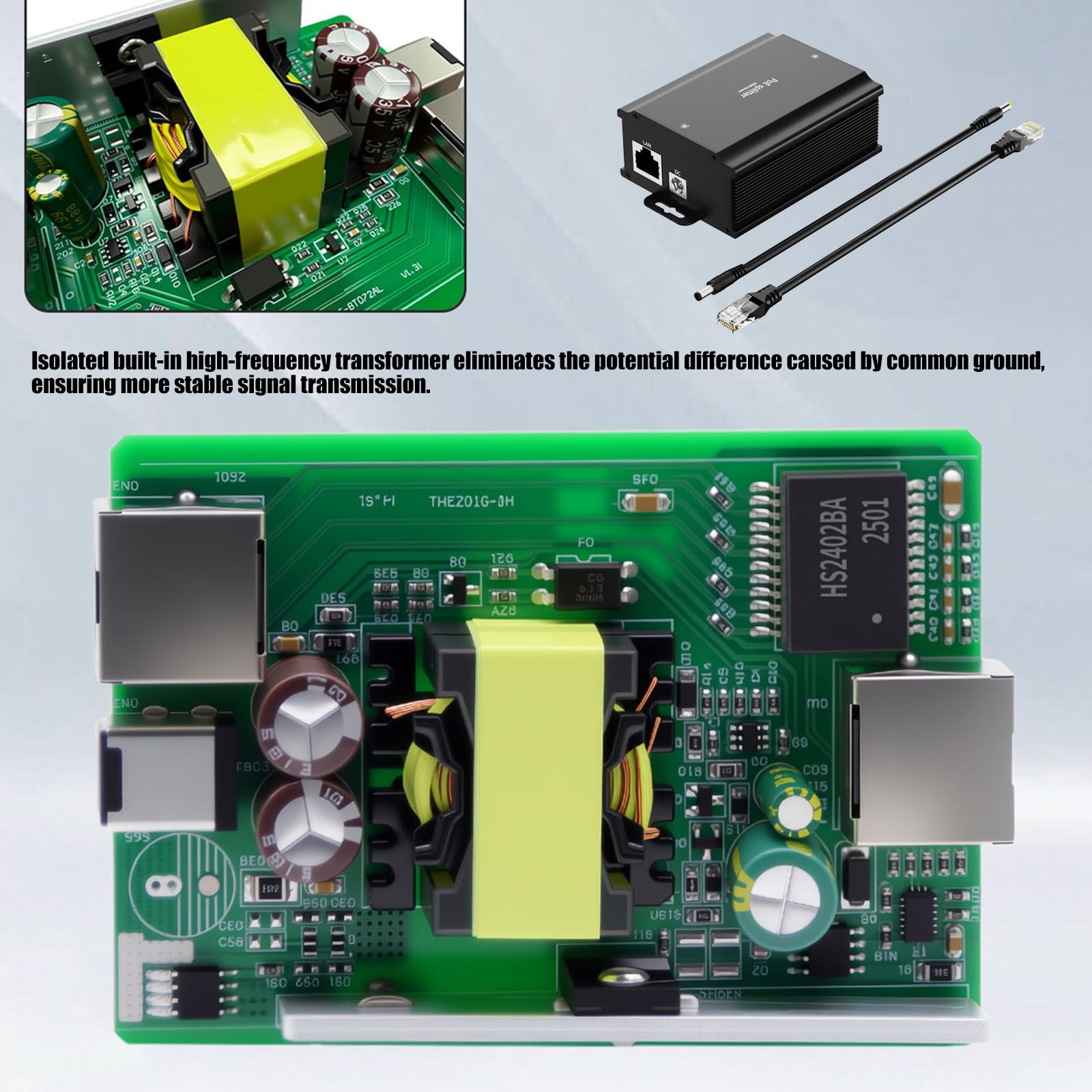 Leistungsstarker 48-V zu-36-V-2A Gigabit POE, POE Splitter für Überwachungskameras mit Protokollen für Netzwerkgeräte und Kameraprotokolle