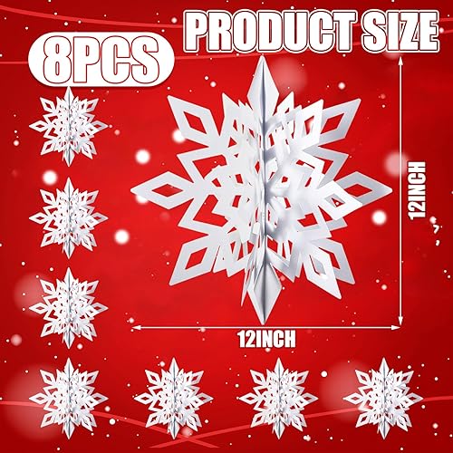Miniatura 2 de 8 adornos colgantes de papel 3D de papel 3D de 12 pulgadas, decoración de copos de nieve grandes con purpurina, guirnalda de copos de nieve de