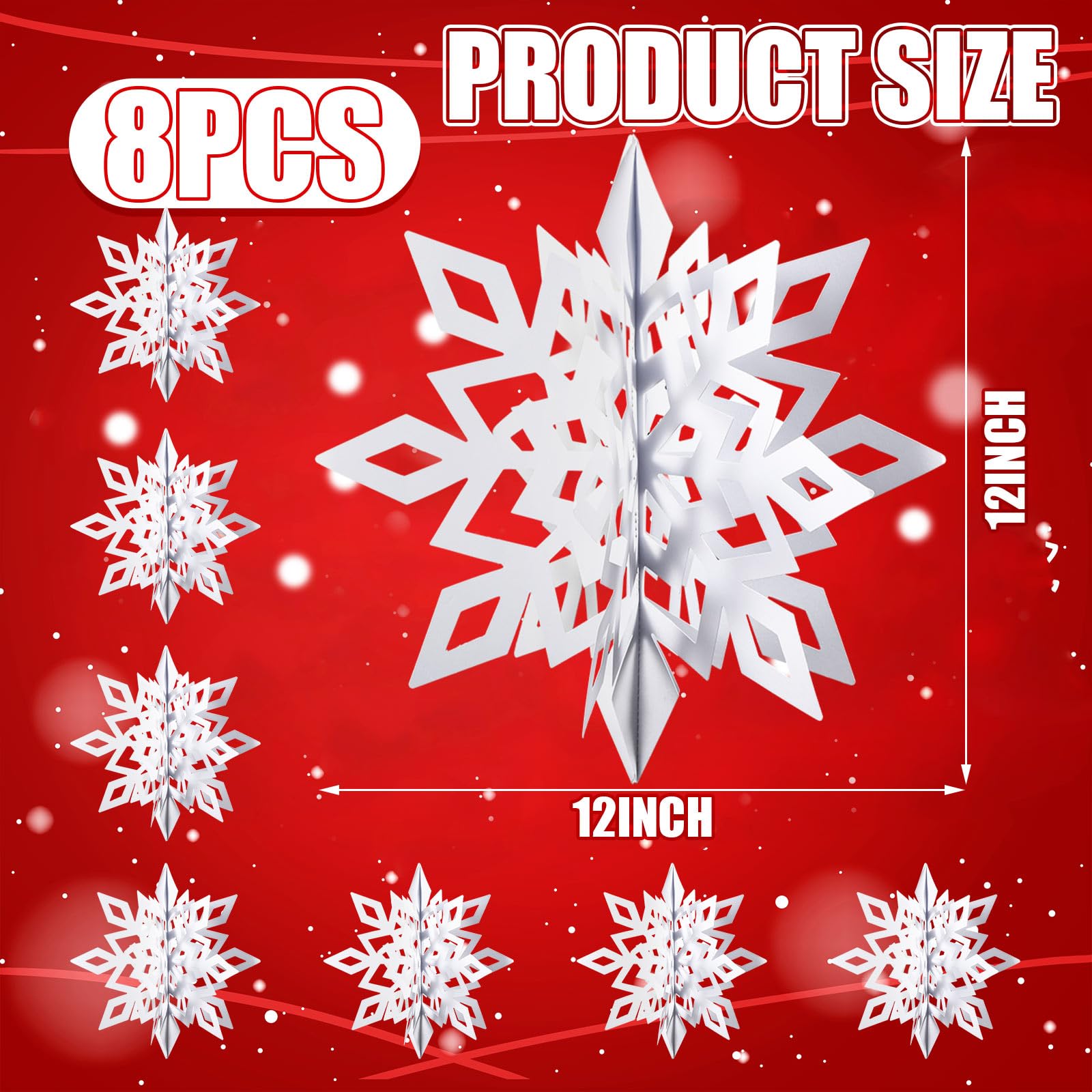 Riceshoot 8 Stück 30,5 cm große Schneeflocken Ornamente 3D Papier Schneeflocke Girlande hängende Dekoration übergroße Winter Glitzer Dekor für Weihnachtsbaum Winter Party Indoor Outdoor Handwerk