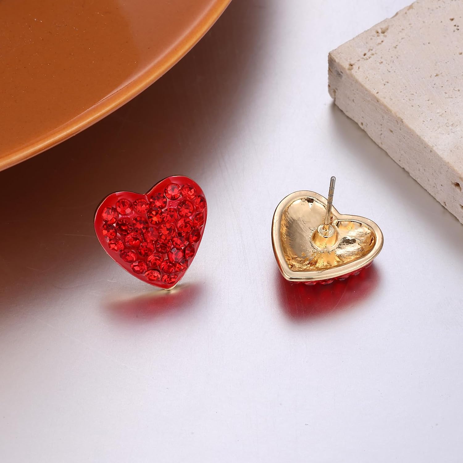 Red and Gold Heart Earrings,Statement Red Puff Heart Earrings,Great Gift for Women - Image 5
