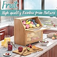 Vista 7 de Panera extragrande con tabla de cortar, panera de madera de bambú para encimera de cocina, contenedor de almacenamiento de pan de gran capacidad