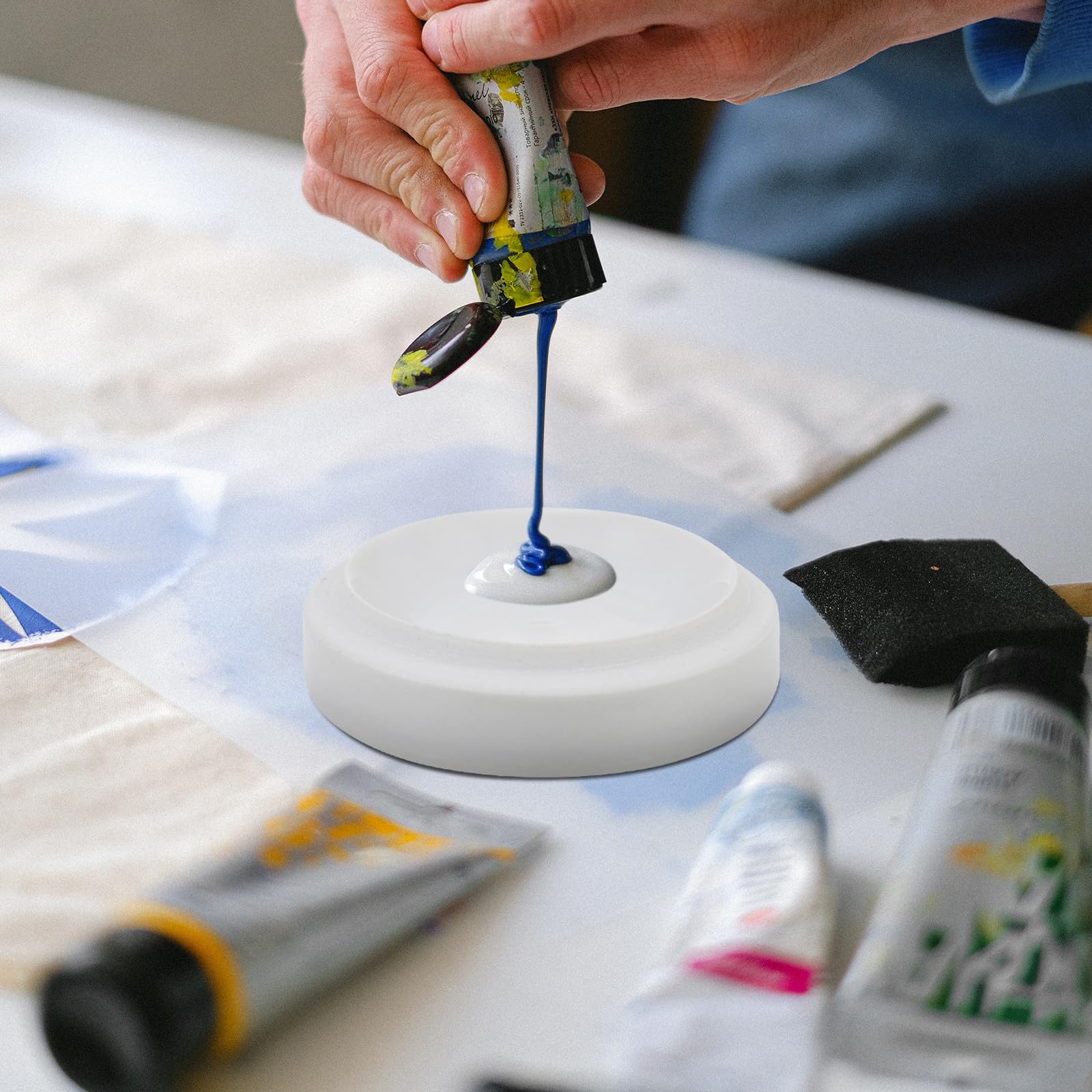 DECHOUS Keramik Mischpalette Satz mit 5 Schichten und Deckel Weißes Malbrett für Acrylfarben und Pigmente Leicht zu Reinigen für Selbstgemacht Malprojekte und Anfänger