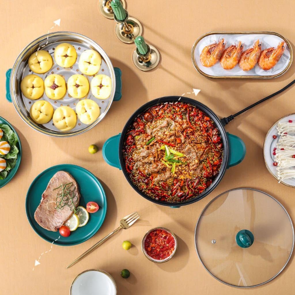 TRENDYNEST Electric Cooking Pot Nonstick Portable Electric Skillet for Pasta Eggs Green with Steamer| Home Décor | Kitchen Tools-image-7