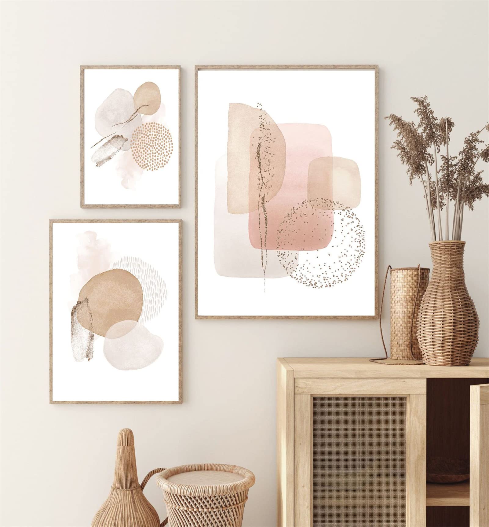 Sarah Duke Juego de 3 pósteres abstractos, arte de pared estético en beige, cuadros en lienzo sin marco, modernos para sala de estar y dormitorio (estilo A, 50 x 70 cm)