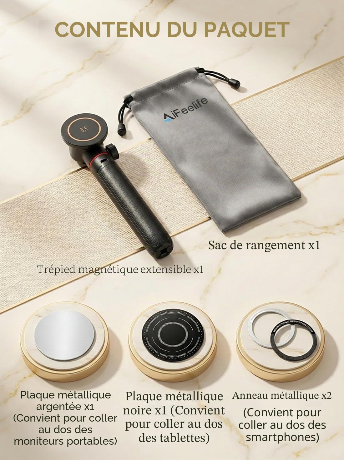 Support portable pour moniteur de voyage, réglable en hauteur, support magnétique empilé pour moniteur portable de 15,6 pouces, trépied métallique pliable compatible avec les moniteurs et