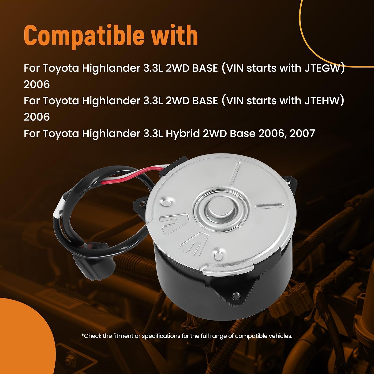 maXpeedingrods Radiator Cooling Fan Motor for Lexus RX400h Base 3.3L V6 2006-2008, for Toyota Highlander 2006-2007, 16363-20400 1636375030 1636320400