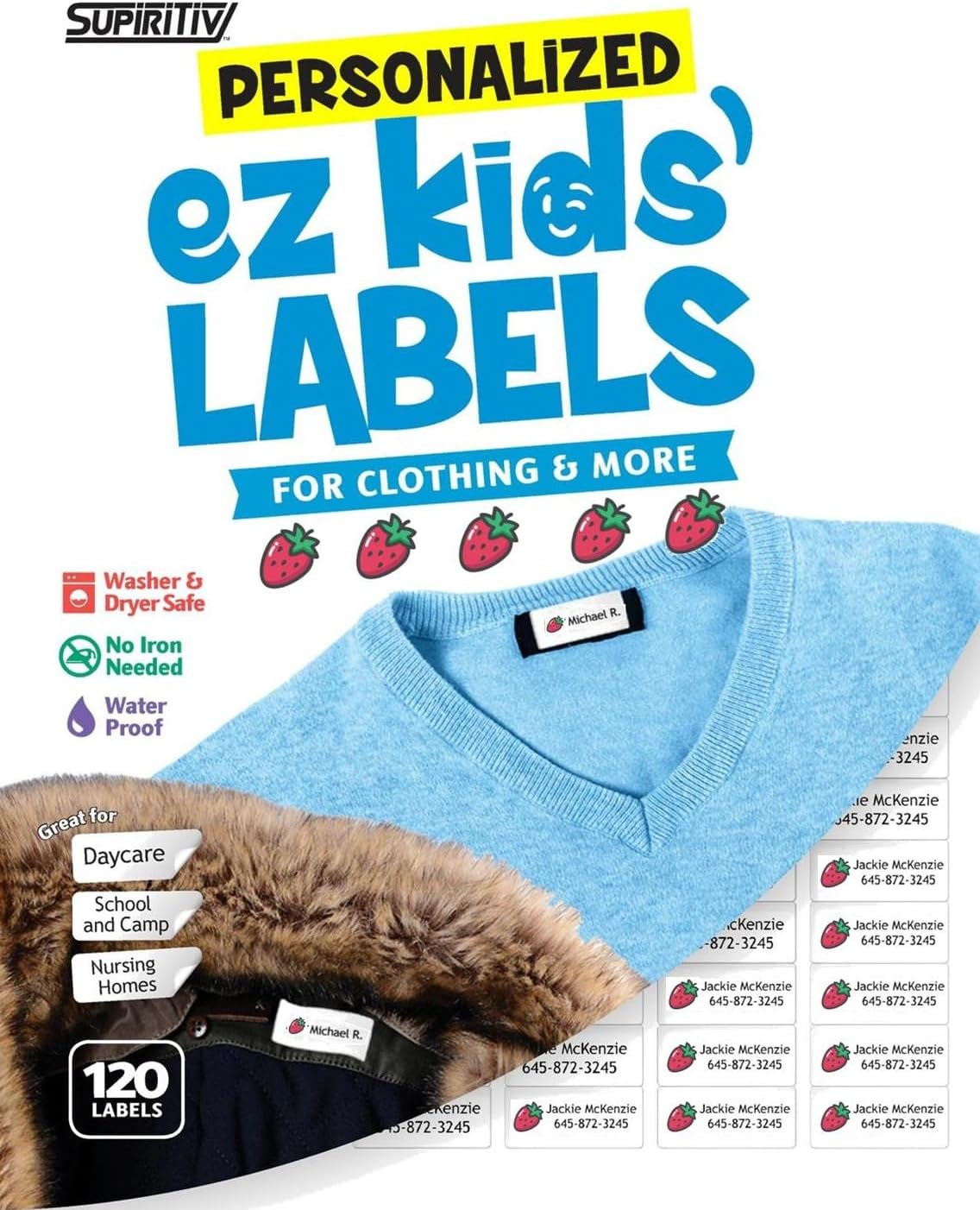 120 Custom Personalized Waterproof Name Labels | Monogram - Any Upper Case Letter | Self Stick | Clothing, School, Camp, Toys, All Purpose | Ez Kids and All Ages | Washer, Dryer & Dishwasher Safe