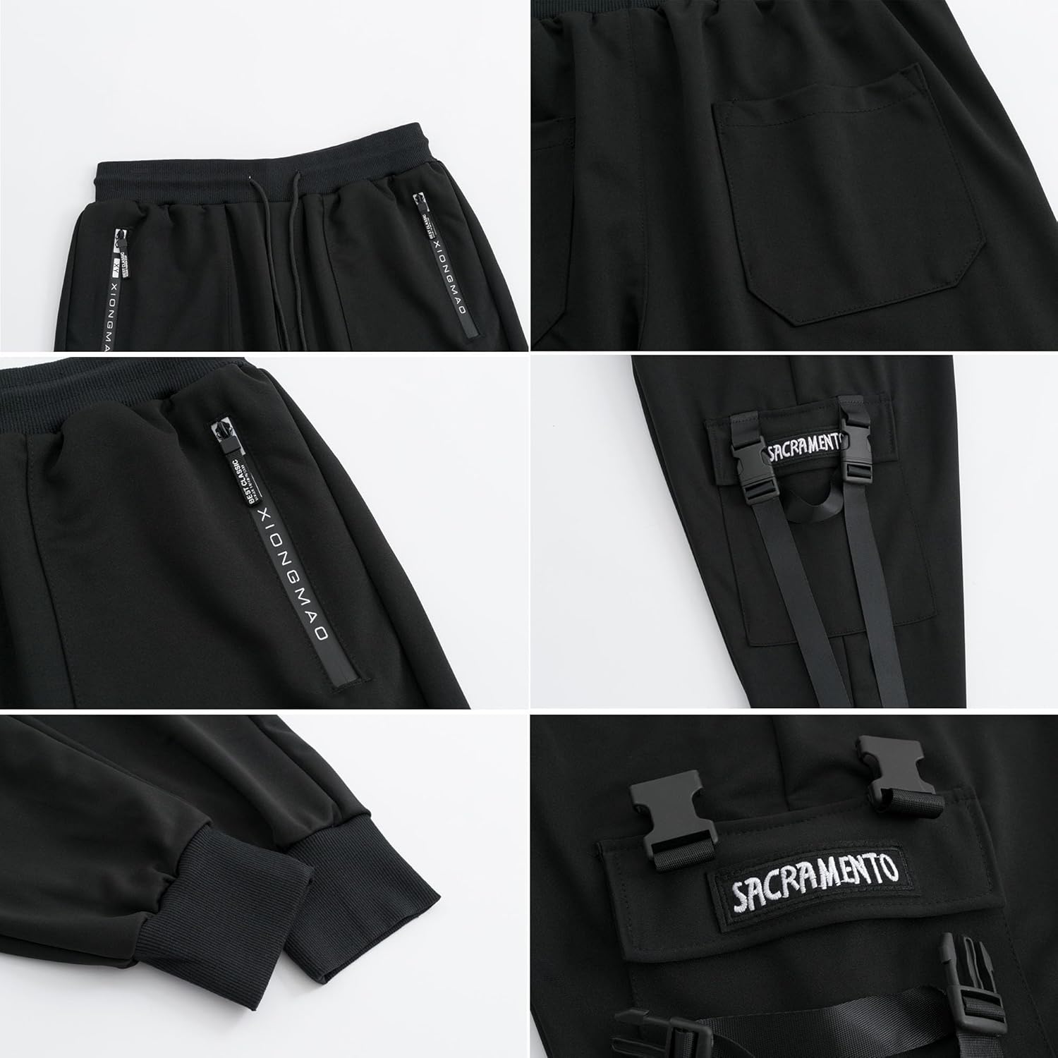 MEINVQIAOTI Streetwear Baggy Cargo Sweatpants for Women Functional Streamer Jogger Techwear Black Cargo Pants for Women - Image 4