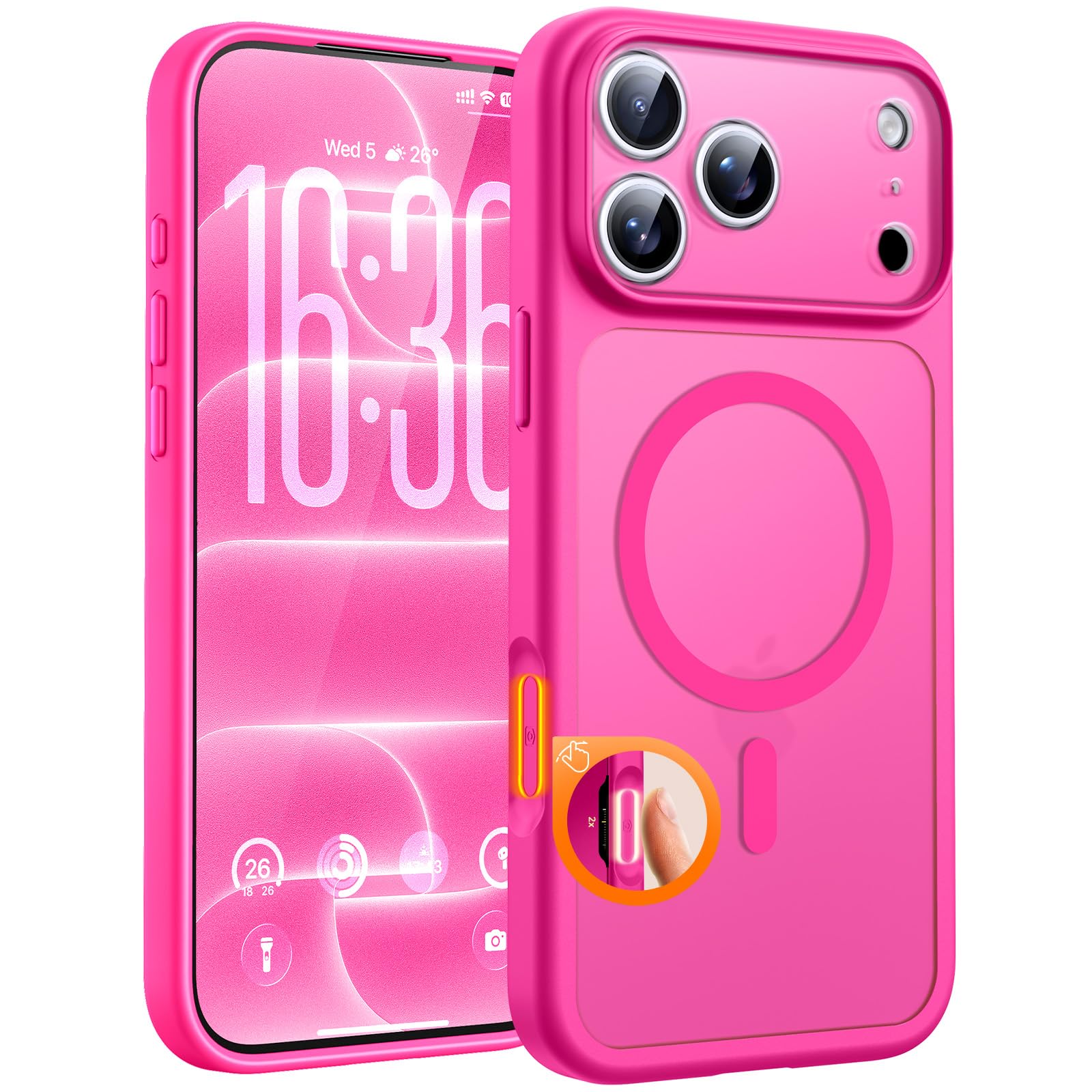TOCOL for iPhone 18 Pro Case Hot Pink, Compatible with MagSafe
