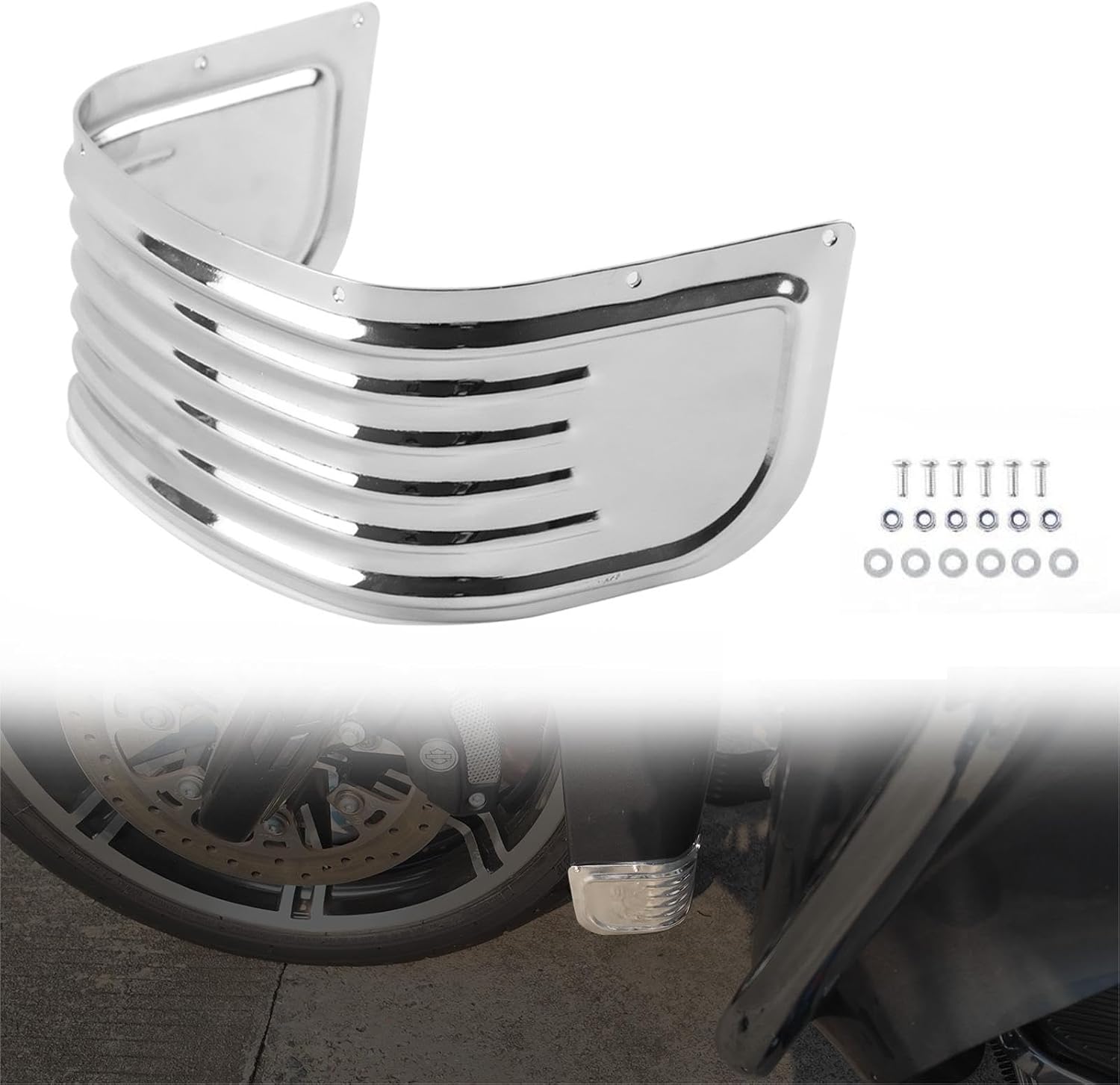 Chrome Front Fender Skirt for Harley, Steel Ribbed Skirt Fender Trim Decorative Protection for Harley Road King Electra Glide Tri Glide Ultra Classic Limited Low 2014-2024 Accessories