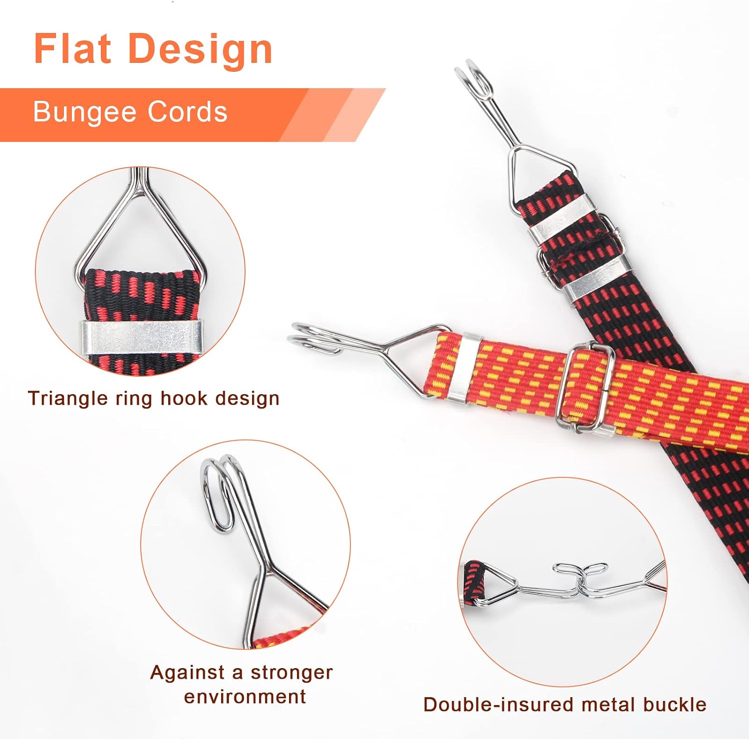 2 Pack 80 Inch Adjustable Flat Bungee Cords, AHIER Latex Bungee Straps with Adjustable Length Metal Buckle & Hooks for Hand Carts, Luggage Rack, Heavy Duty Cargo, Camping, Gardening image 4