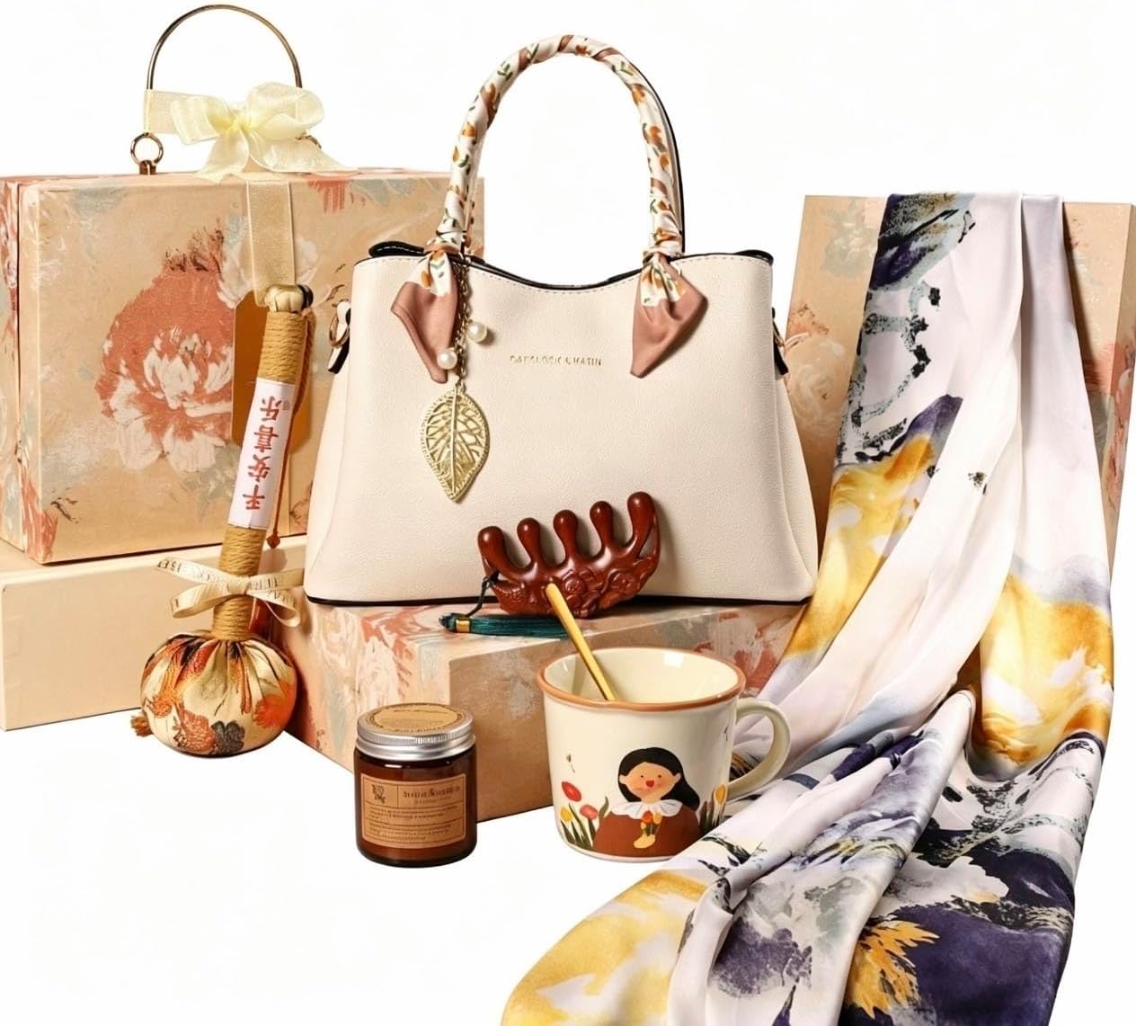 Birthday Gift Box for Women, Curated Gift Set with Handbag & Accessories, Happy Birthday Present for Her(6piece-1)