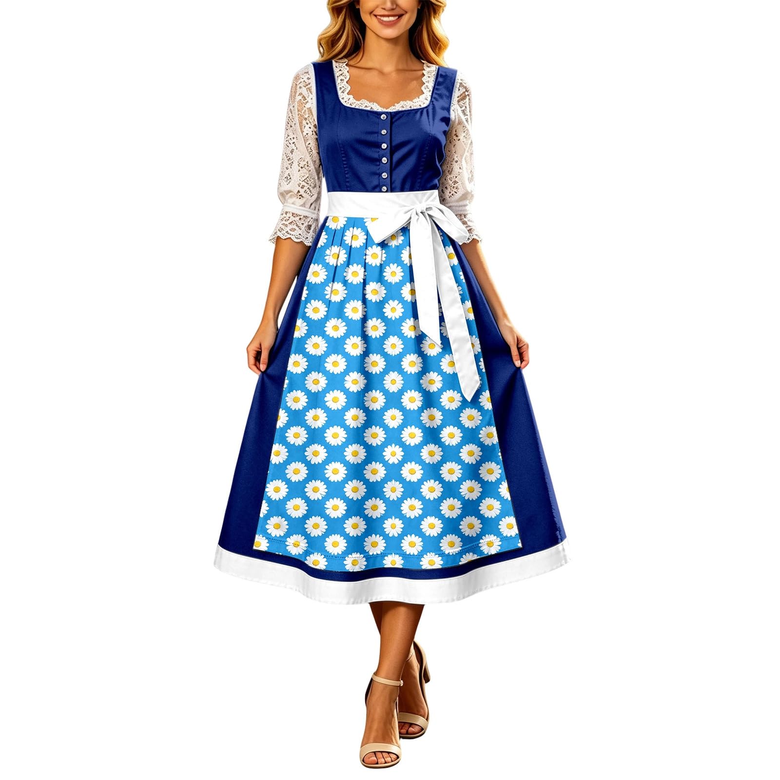 Generisch Dirndl da donna, taglie grandi, per Oktoberfest, vestito midi per costume tradizionale bavarese, elegante abito da festa della birra con motivo floreale, fiocco impero