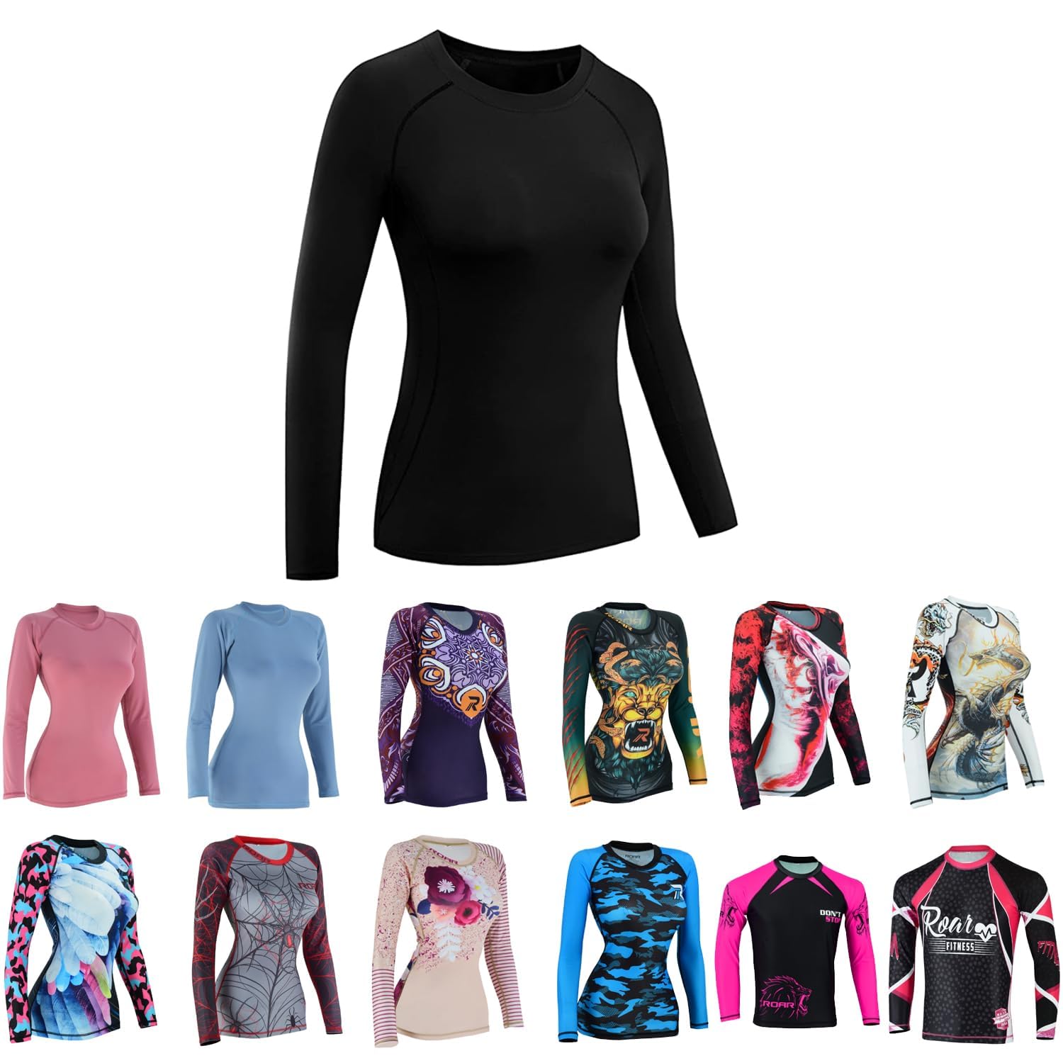 Roar Women MMA Rash Guard BJJ Grappling Training Rash Guard Long Sleeve No-Gi MMA Fight Gear Shirt