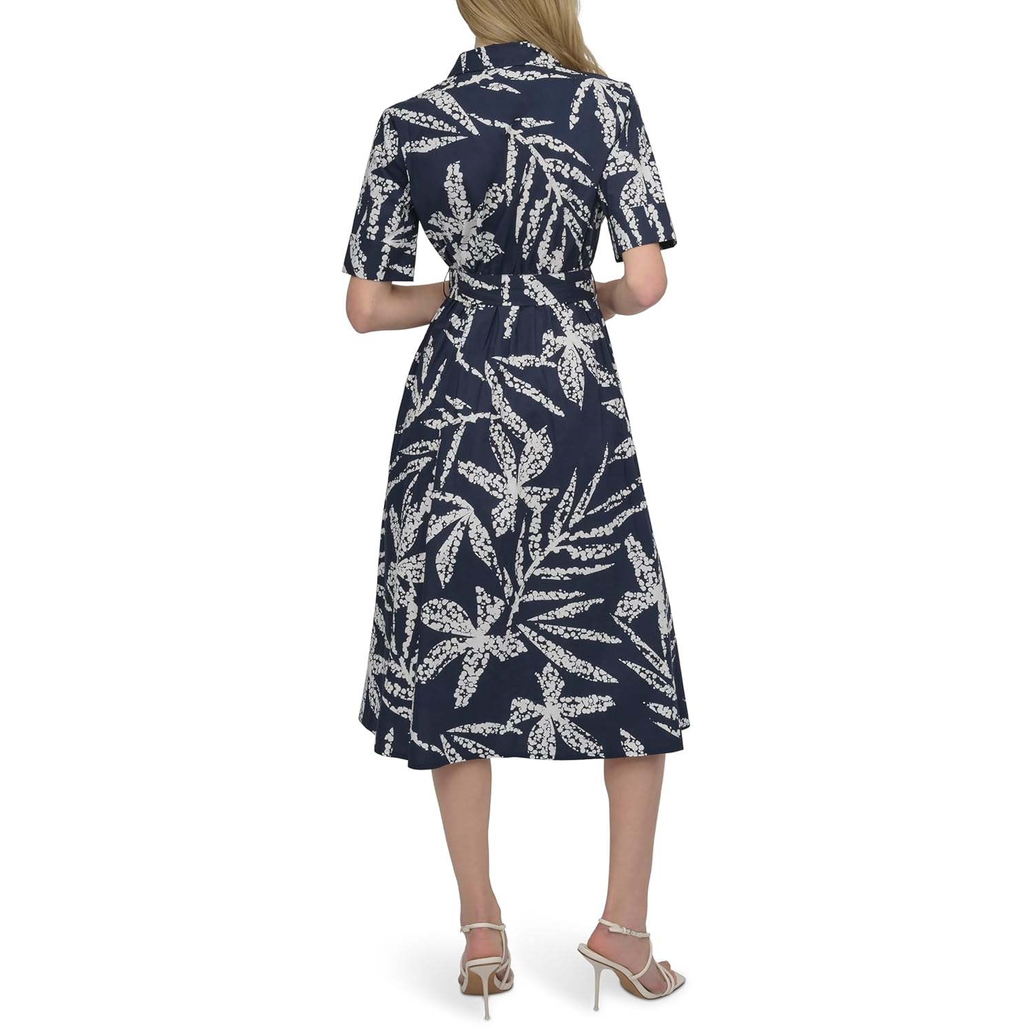 DKNY Womens Short Sleeve Cotton Poplin Collared Midi Shirtdress - Image 4