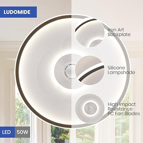 Miniatura 7 de Ventilador de techo de montaje empotrado de 20 pulgadas con luces y control remoto, 6 velocidades de viento, LED regulable para dormitorio,