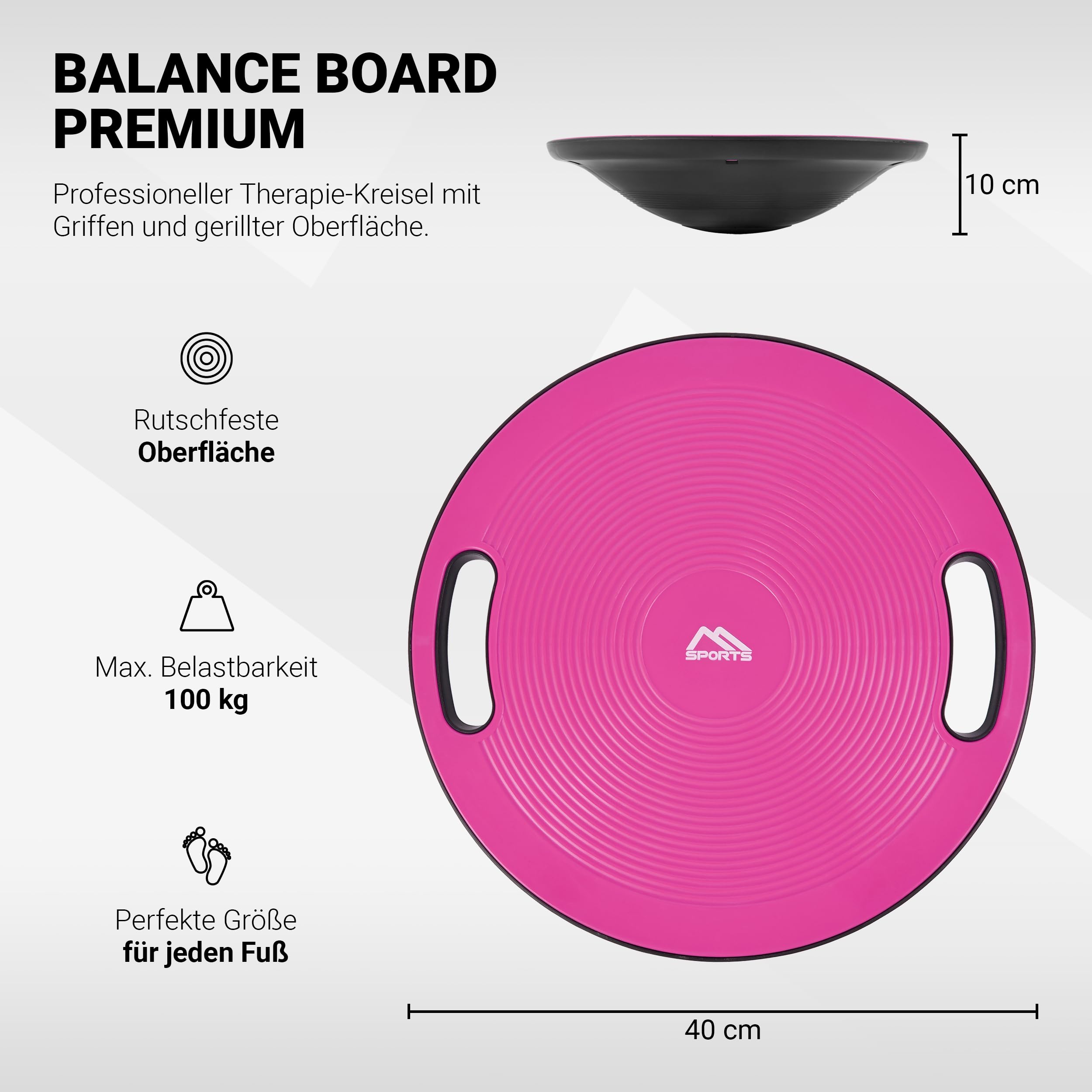 Tabla de equilibrio Premium de 40 cm de diámetro con póster de ejercicios y aplicación de ejercicios GRATIS - Tabla de equilibrio de fisioterapia, Equilibrio