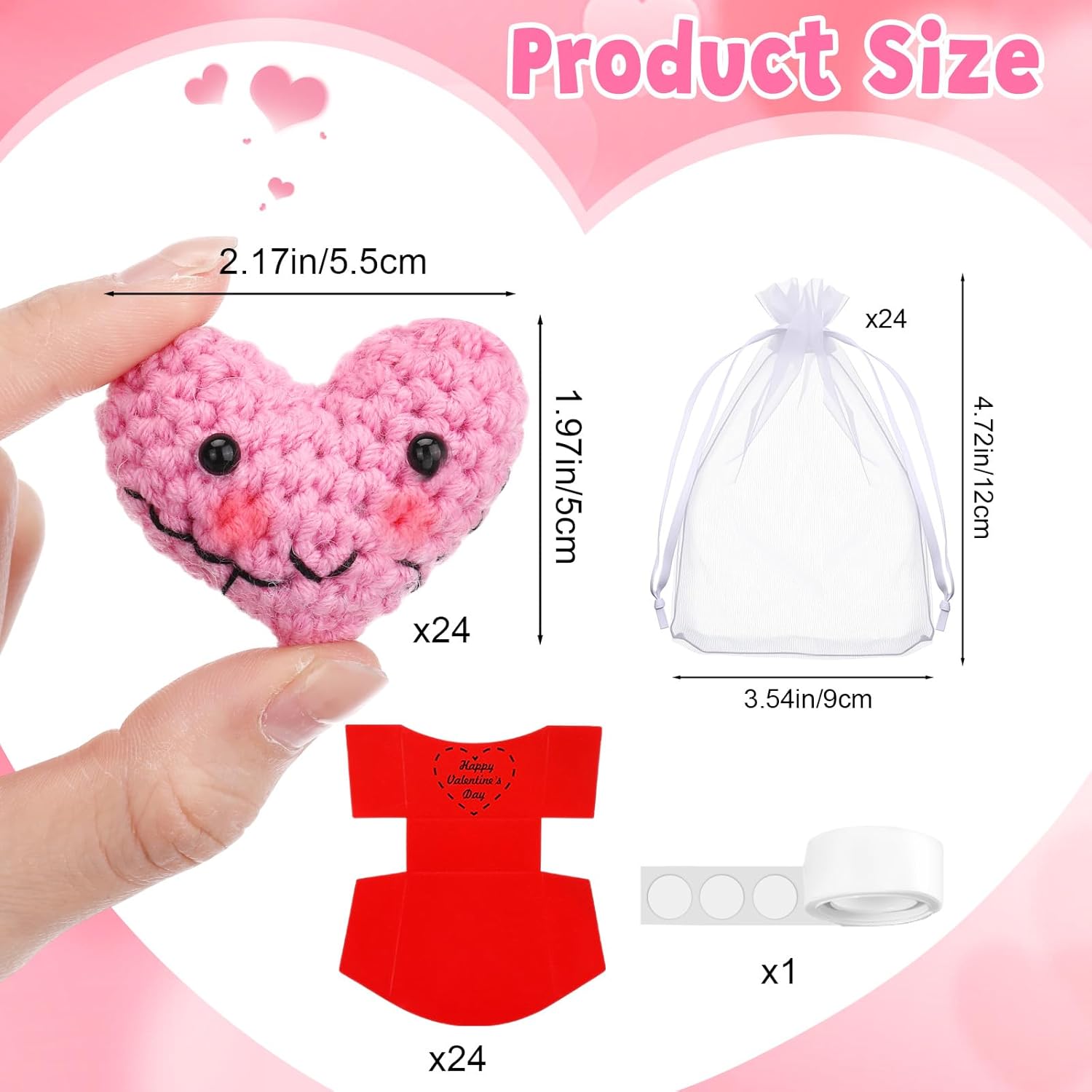 Norme 24セット ハートかぎ針編みパターン ポケットハグ ミニ サンキューギフト ニットハート ミニサイズ DIY ポケットハ