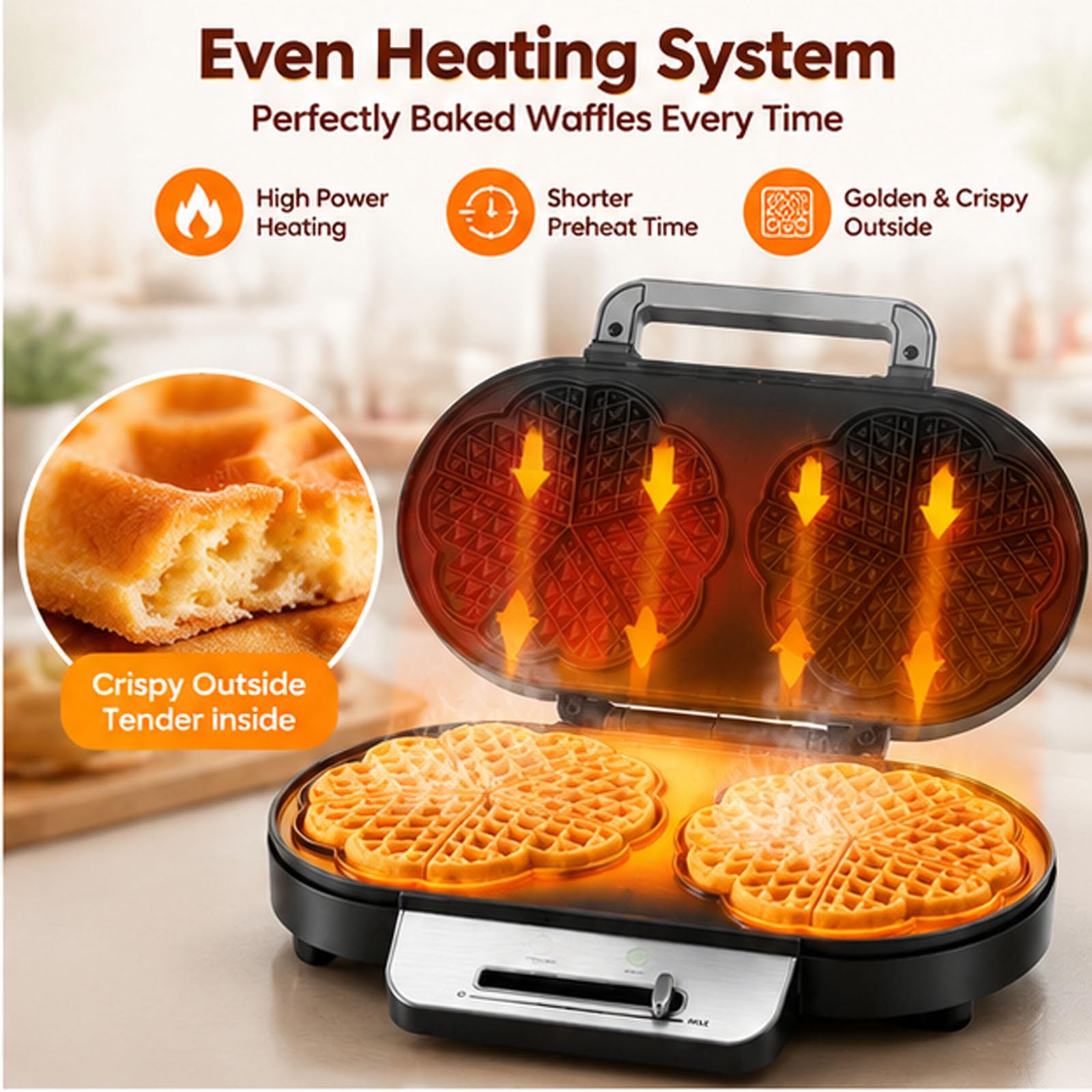 Wafflera en forma de corazón, temperatura ajustable | Gofrera Belga, Placas Antiadherentes, Fácil de Limpiar, Acero Inoxidable, gofrera de hierro fundido para Gofres, Galletas