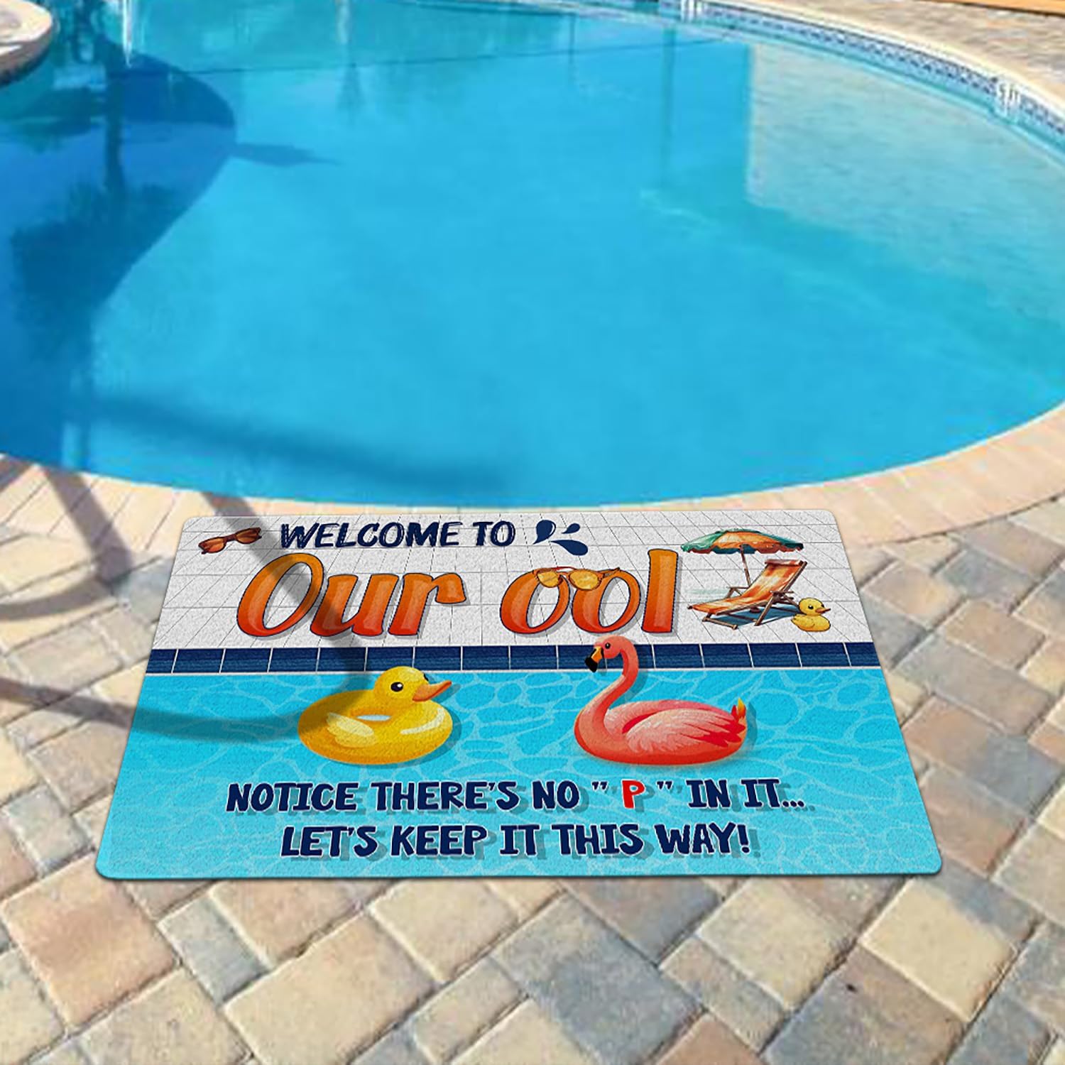 THUYPT Personalized Poolside Doormat, Pool Rug for Pool Backyard Decorations, Pool Door Mat Summer Doormat Pool House Decor Outdoor, Non Slip Rubber Backing Rug (07)