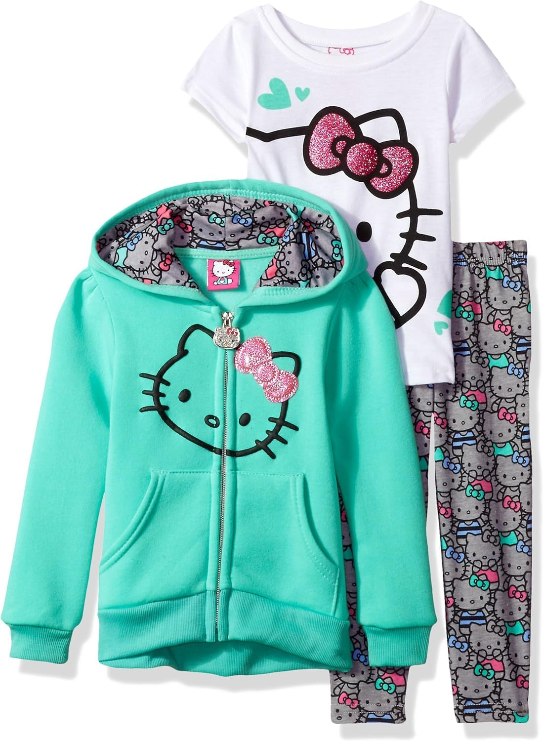 Hello Kitty Girls Hoodie and Legging Set 3 Piece Sets with Legging Tee and Hoodie for Kids
