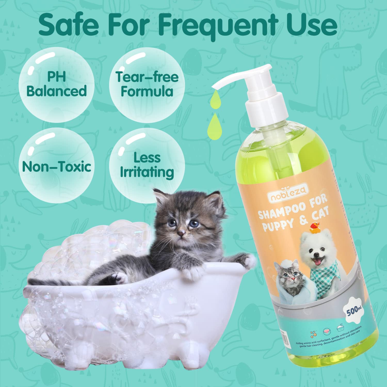 Shampoo per Cuccioli di Gattini Sicuro e Non irritante,Shampoo per Cani e Gatto Pelli Sensibili,Protegge le Pelli Delicate,Shampoo Cane Idratante e Ammorbidente con Profumo di Cocco(500ml)