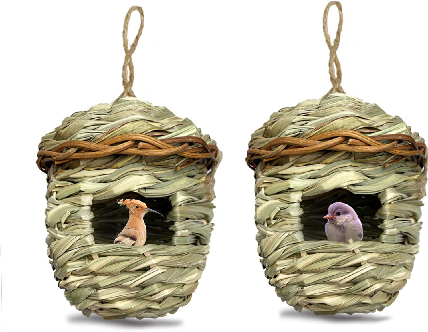 Hummingbird House for Outside for Nesting, Hanging Bird House with Rope for Outdoors, 9.8 x 4.72 Inch Hand Woven Natural Grass Birdhouse,Garden Outdoor Home Decoration,for Finch Canary,2 Pack: Pet Supplies
