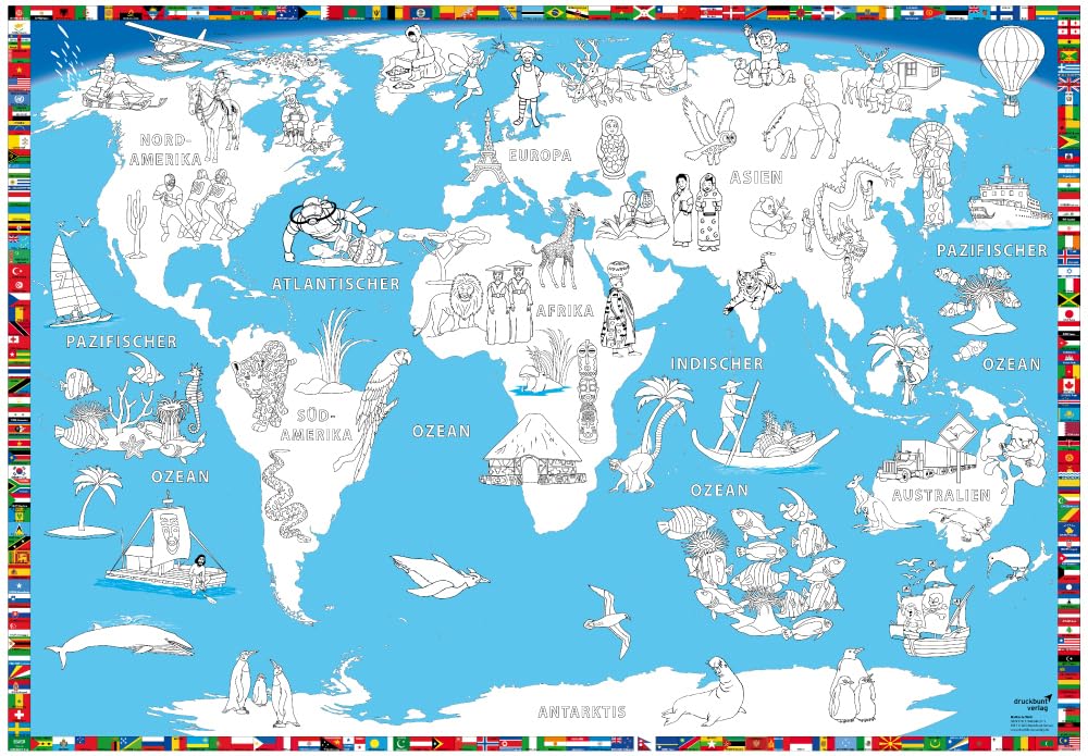 Carte du monde à peindre poster planisphère géant à colorier