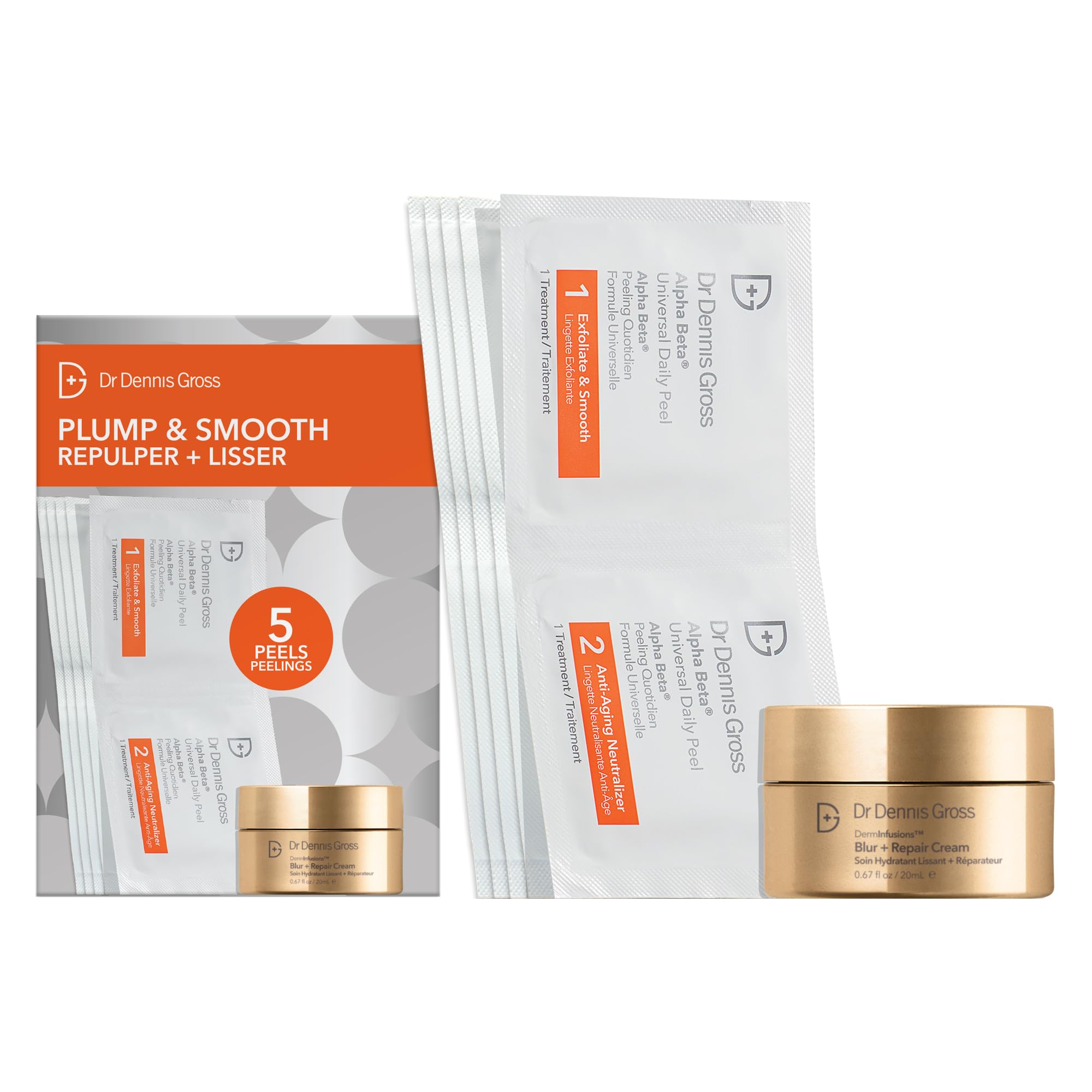 Dr Dennis Gross Plump & Smooth Limited Edition Kit – DermInfusions™ Blur + Repair Cream (0.67 oz) + 5 Alpha Beta® Universal Daily Peels | $50 Value