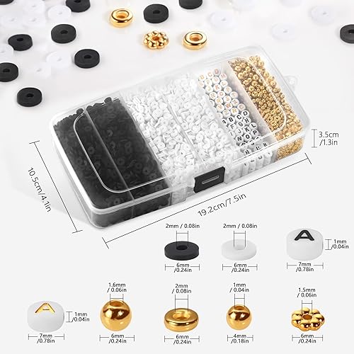 Miniatura 6 de Funtopia - Kit de pulsera de cuentas de arcilla blanca y negra, cuentas Heishi de arcilla polimérica para hacer joyas, kit de pulsera de la amistad