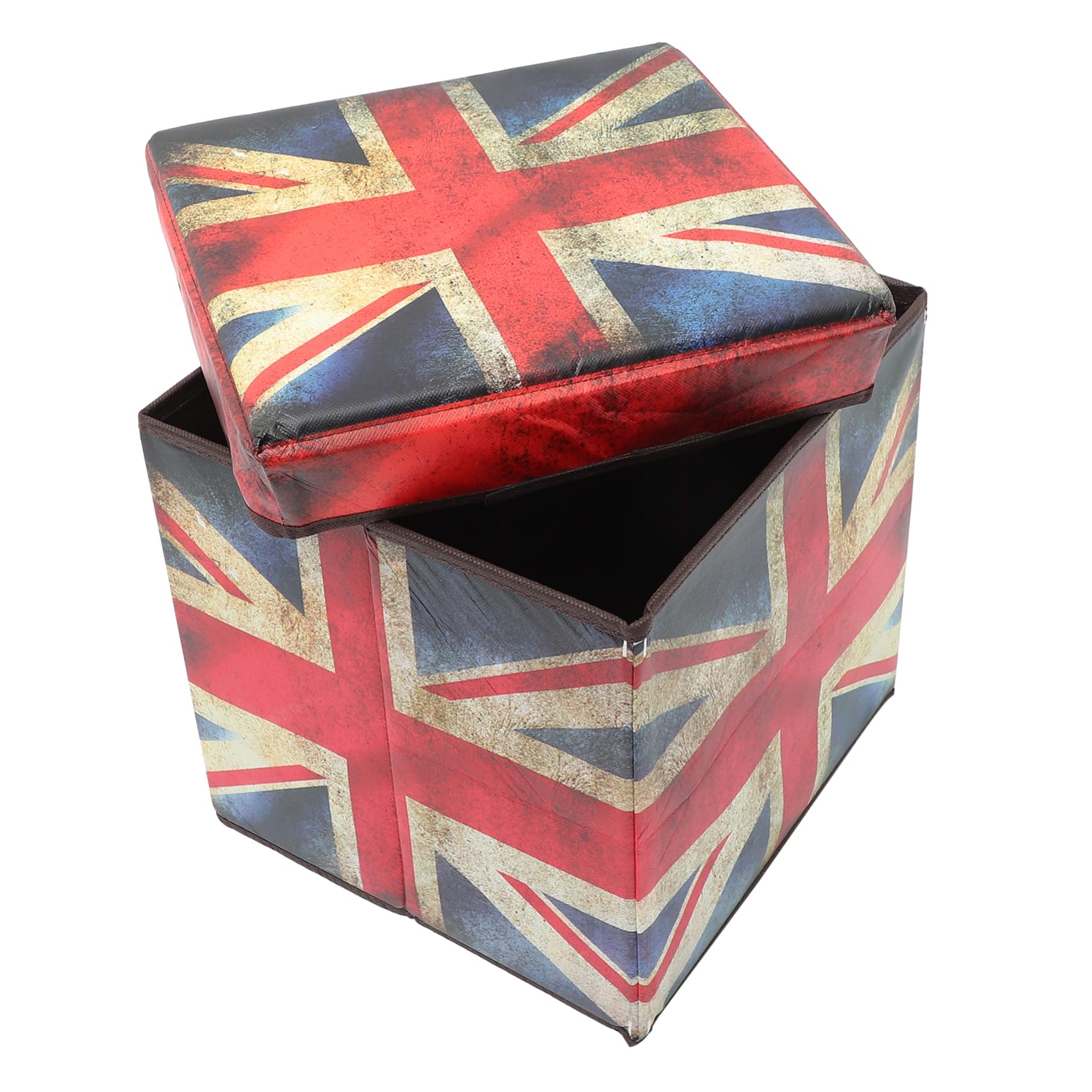 Tabouret de rangement drapeau britannique pouf coffre salon