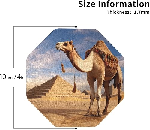 Miniatura 3 de Camel Print Leather Coaster Drink Coasters Set of 4 Waterproof Funny Coaster for Drinks Round Cups Mugs Mat Pad for Kitchen Home Decor