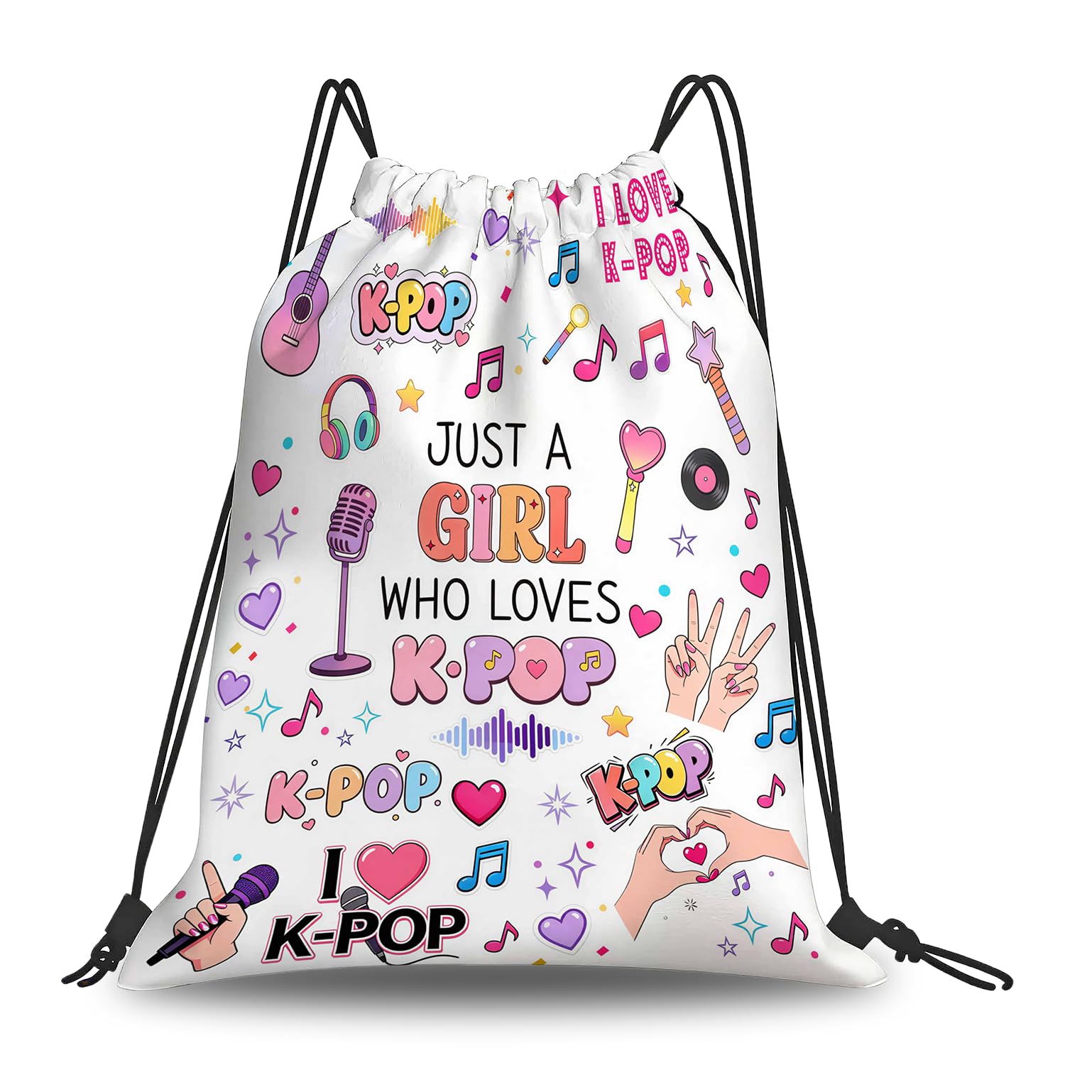 Fakcrkun Kpop Drawstring Bag, Kpop Themed Drawstring Backpack for Girls Women, Music Girls Swimming Bag for School Sports Travel