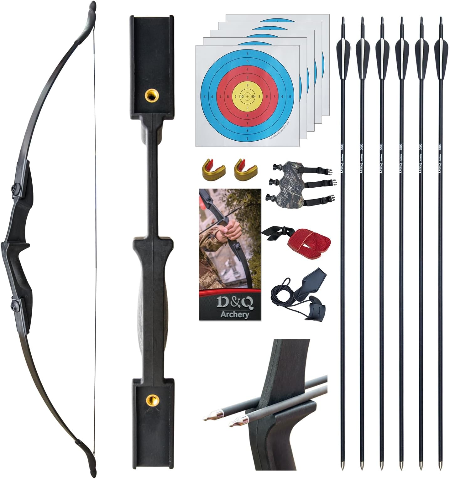 D&Q Ambidextrous Recurve Bow and Arrow 30 lb 40 lb Archery Set for Adult Junior Beginner Teenager Youth Outdoor Training Target Practice Takedown Bow Kit with Arrows Left Right Handed