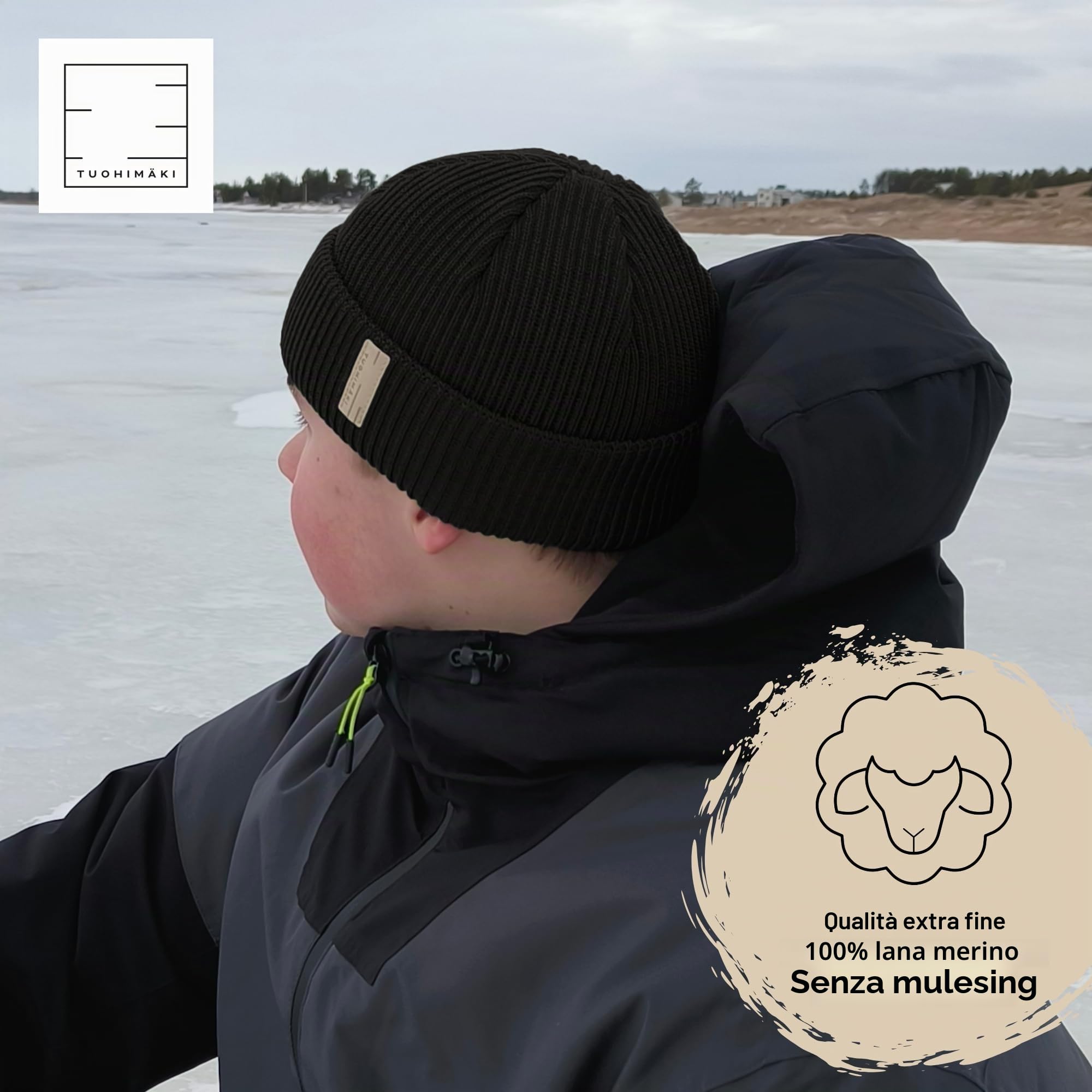 Berretto in Lana Merino Uomo & Donna Inverno – 100% Merino Beanie Unisex – Berretto da Pescatore – Made in Finland – Caldo Berretto Invernale