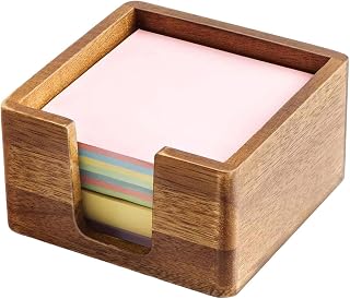 Klibbig anteckningshållare, träskrivbordsorganisatör dispenserlåda, halkfri basförvaring för memo dynor, slät polerad hantverksdesign med stabil skrivbordsplacering, kontorstillbehör tillbehör