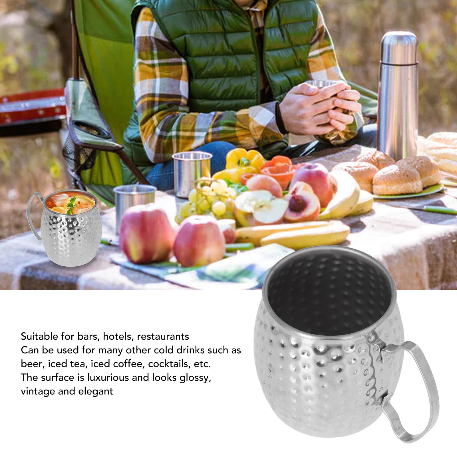 Moscow Mule Mug Exquisite 304 Stainless Steel 500ml Large Capacity Cocktail Mug for Bars Hotels Restaurants (Stainless Steel Color)