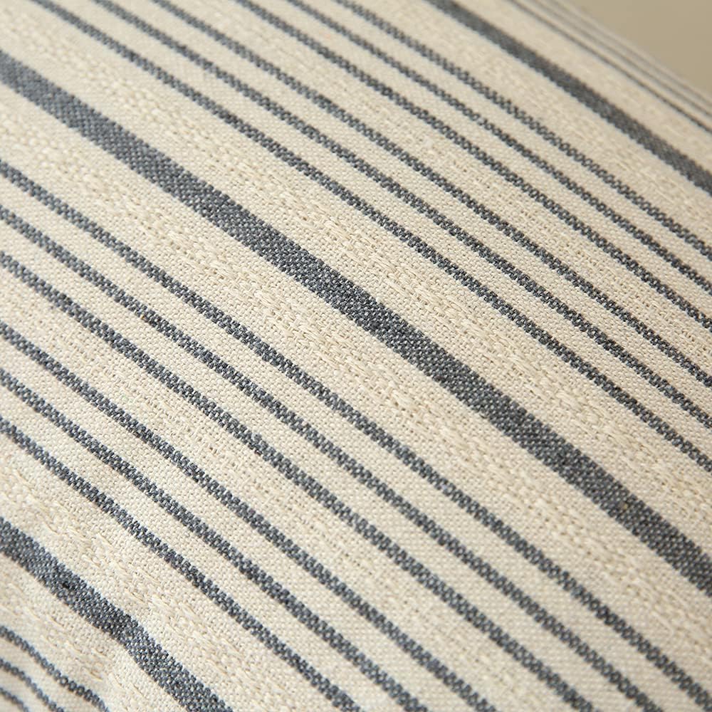 Kiuree Grey and Cream Farmhouse Throw Pillow Covers 18 x 18, Modern Accent Square Decorative Pillow Case, Set of 2 Stripes Textured Linen Throw Pillow Case for Sofa Couch Chair Bedroom(Grey): Home & Kitchen