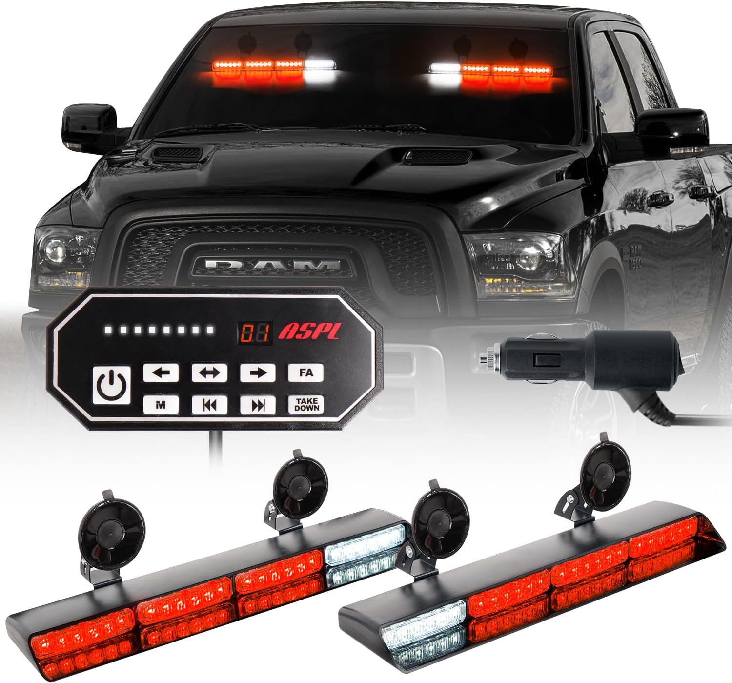 ASPL 2x16.8 inch Dash Emergency Strobe Lights with Control