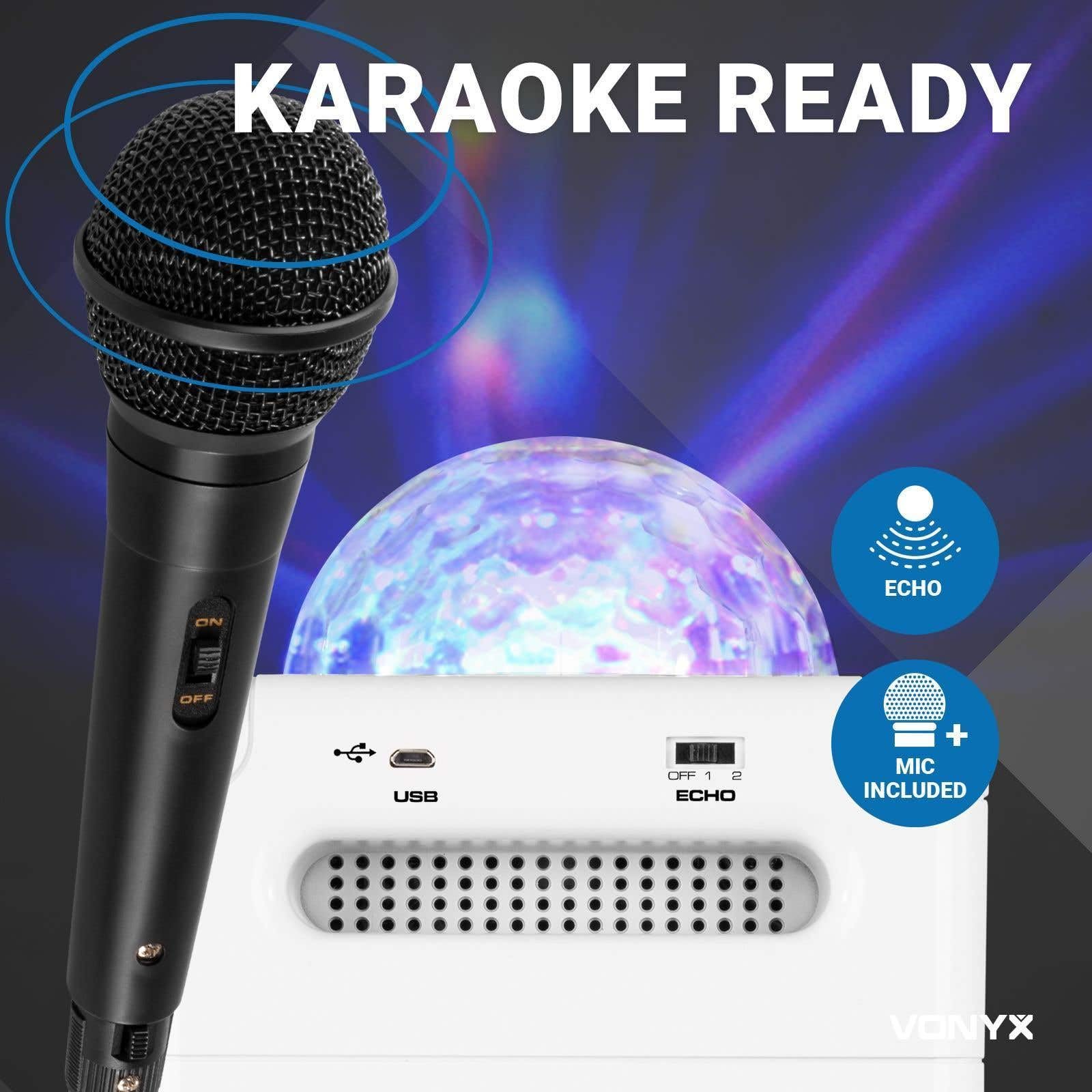 Vonyx SBS50W Karaoke Maschine Kinder – Tragbare Karaoke Anlage mit Akku, inkl. Mikrofon & LED-Lichteffekt, Bluetooth Musikbox für Kinder & Erwachsene, Mini Karaoke-Anlage mit Echo & Bassverstärkung