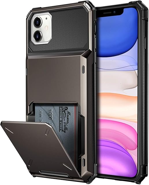 Coolden for iPhone 11 Case Armor Protective Case for iPhone 11 Wallet Case Cover Shockproof Case Heavy Duty Hard Back Cover Card Slot Holder Phone Case Cover for iPhone 11 (Gun Metal)
