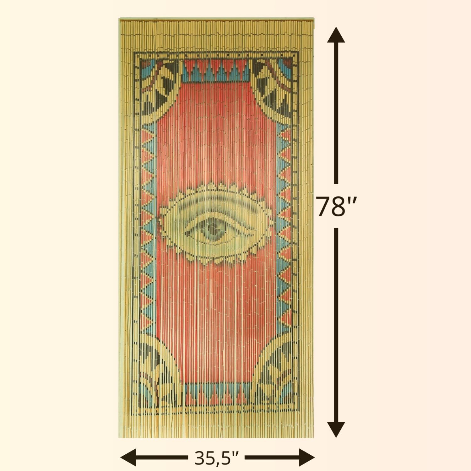 Beaded Curtain for Doorway – Boho Door Beads Curtain 35.5 x 78 Inches - 90 Strings, Hand-Painted Eye Design, Natural Room Divider for Modern Boho Home Decor