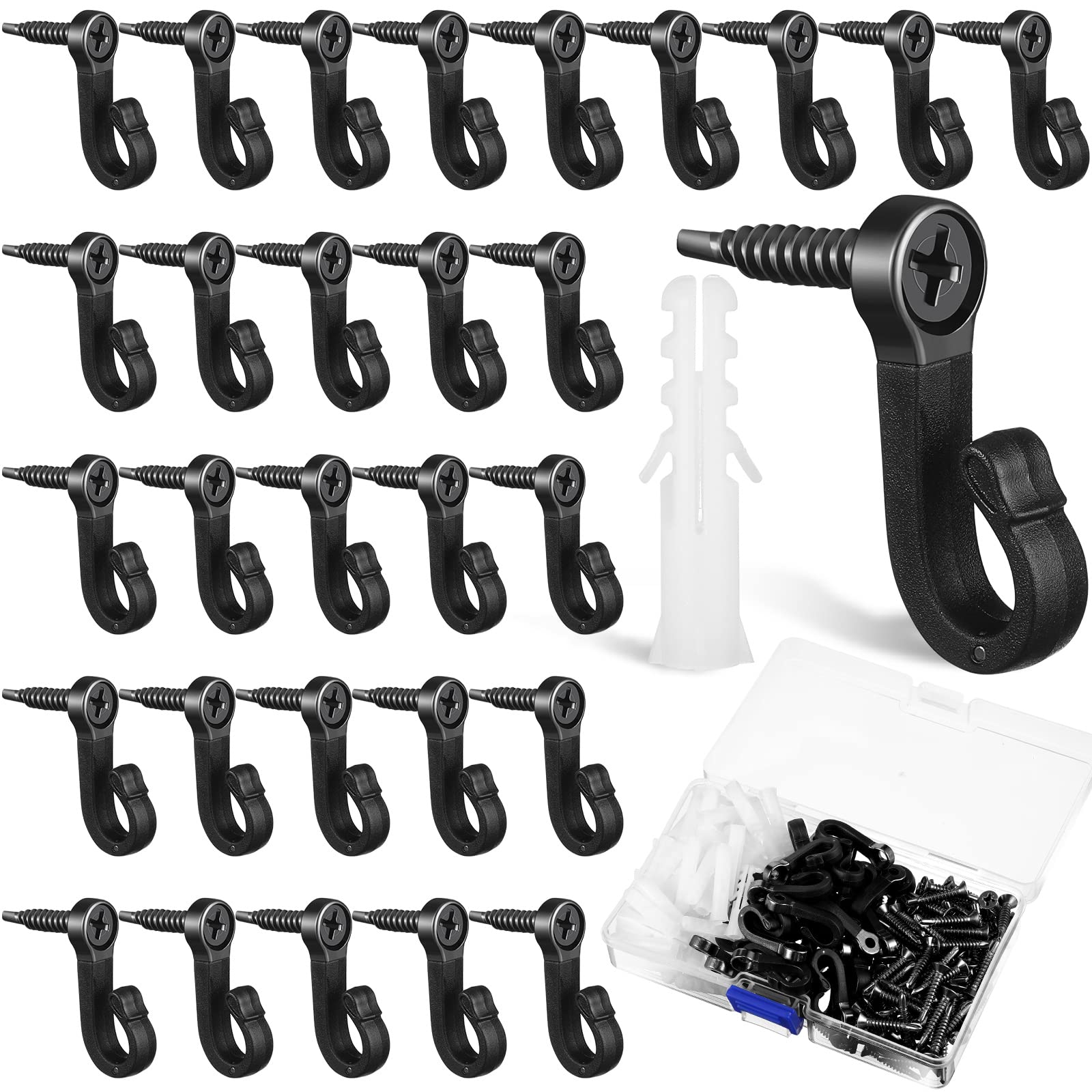 Zhengmy 120 Sets Christmas Light Hooks Clips Hangers for Outside String Lights Screw Garage Party Easy Release Wire and Fairy Led (Black)