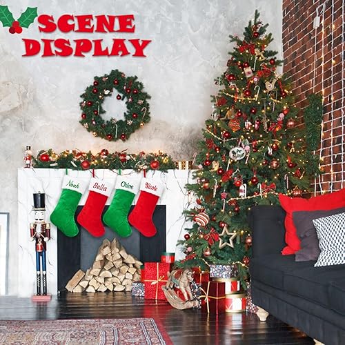 Miniatura 6 de Ulico Calcetines de Navidad personalizados, medias familiares con nombre personalizado, terciopelo rojo grande de 20 pulgadas con puño de felpa