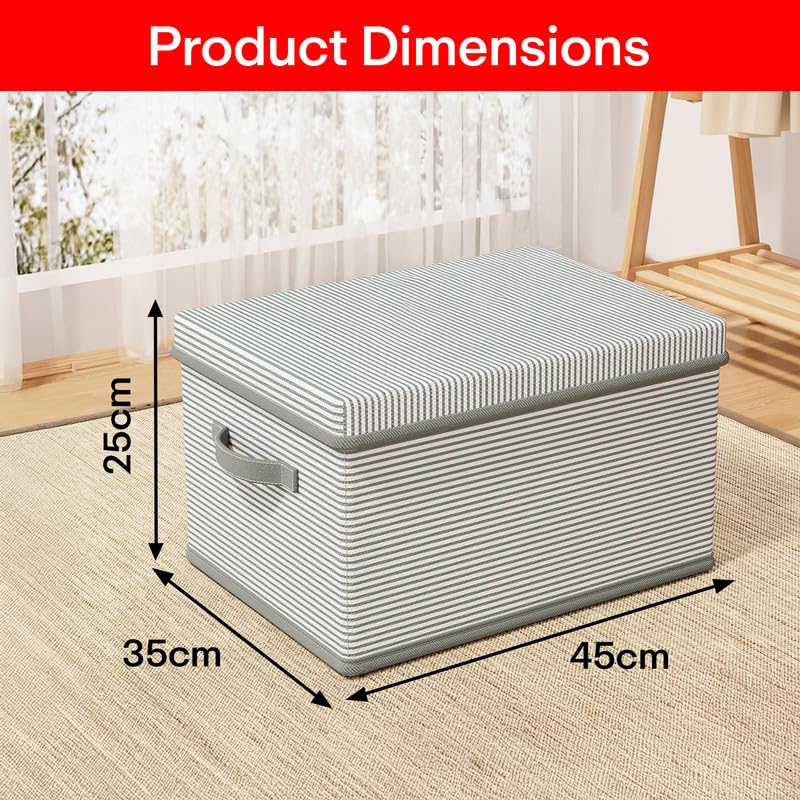 Image of Prime Pick Premium Storage Box Foldable Non Woven Cloth Organizer with Lid Reinforced Handles Washable Wardrobe Storage Bin for Clothes Almirah Drawer Grey XXL Size Pack of 4