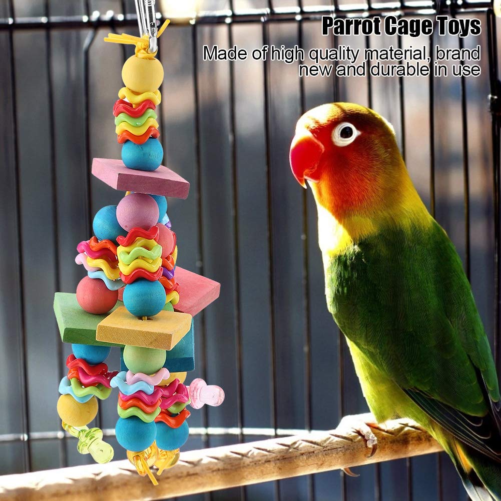 6 Pcs giocattoli pappagallo di uccelli, Parrocchetto Bird Toys Perches Altalena appesa giocattoli con perline di legno colorate Bells Sepak Takraw per pappagalli