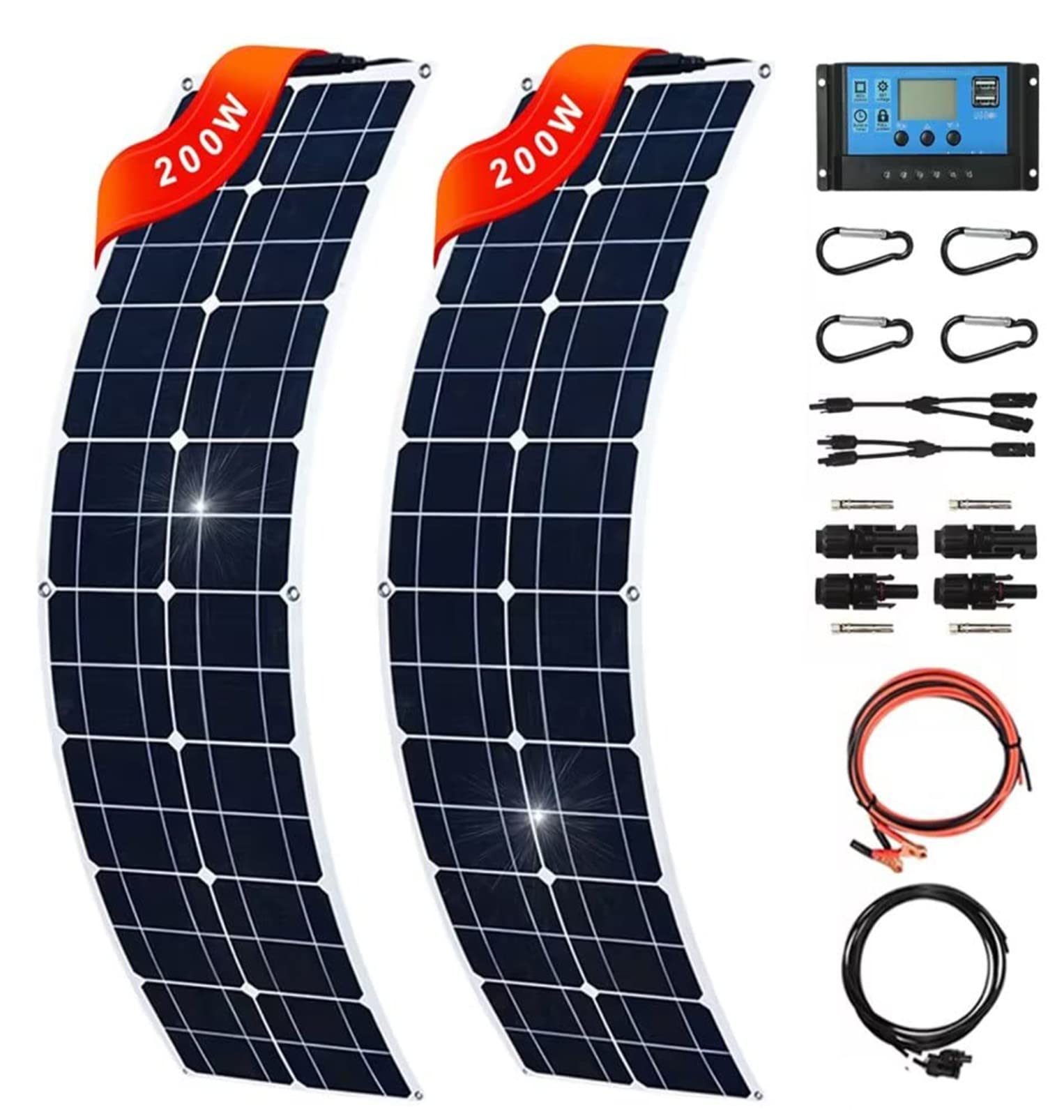 Pannello Solare Flessibile Da 400 W Pannelli Solari Da 12 V-24 V Con Regolatore 40 A 2 Pannelli Solari Da 200 W Per Case Mobili/Roulotte/Yacht/Campeggio/Tetti Di Case
