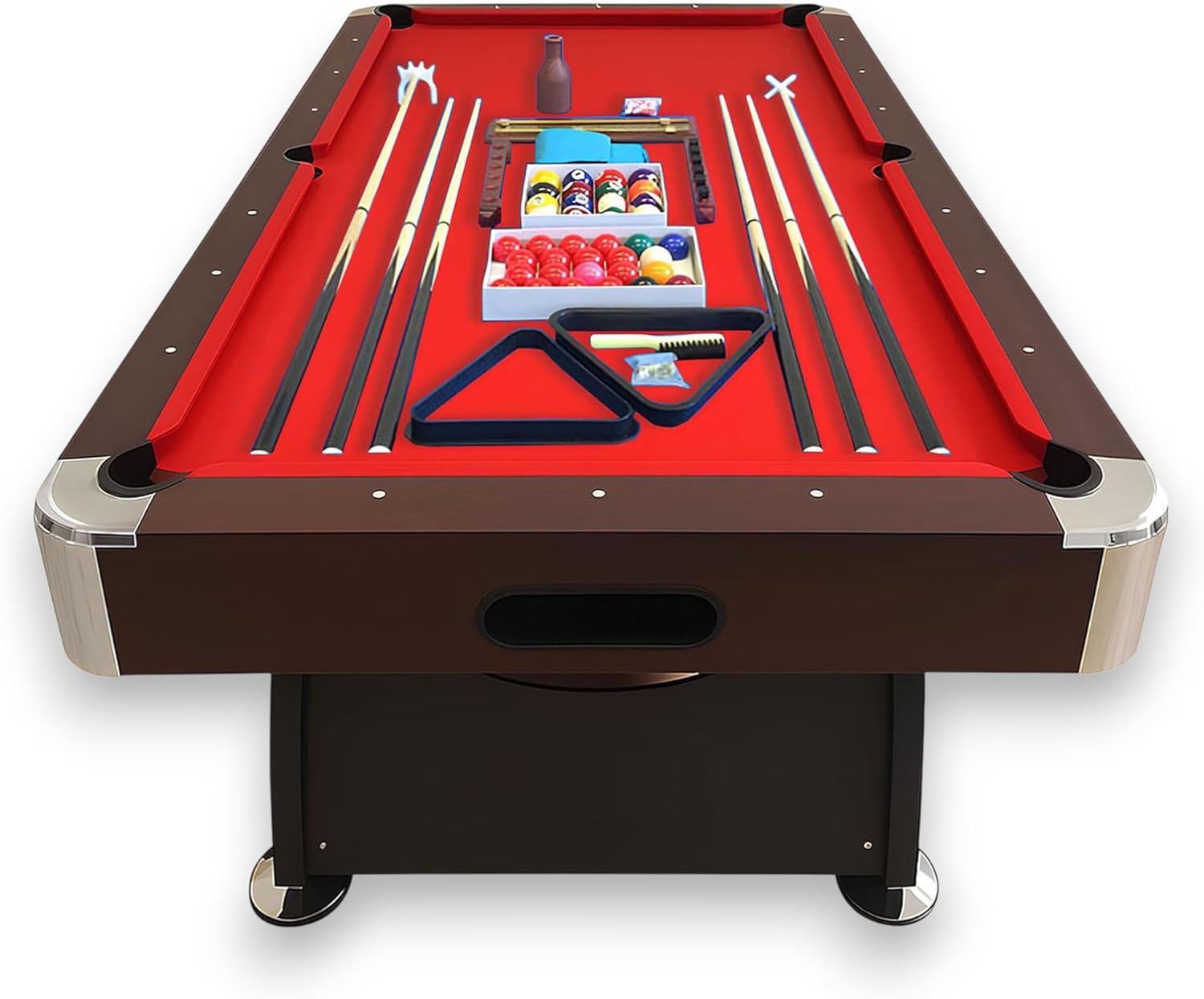 8 Foot Pool Table Modern Billiard Table with Red Felt, Automatic Ball Return and Accessories - Vintage Red
