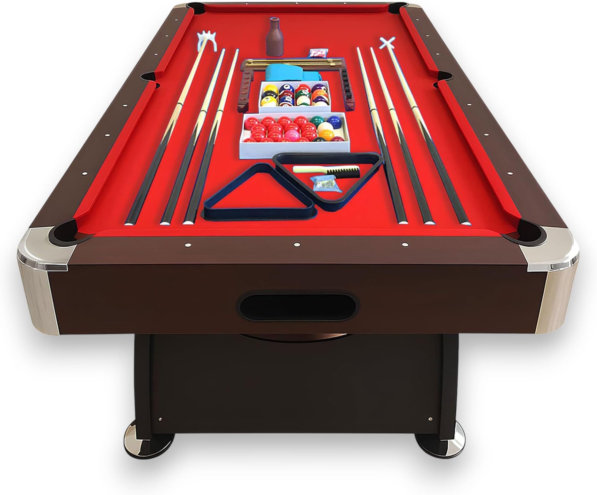 - 8 Foot Pool Table Modern Billiard Table with Red Felt, Automatic Ball Return and Accessories - Vintage Red