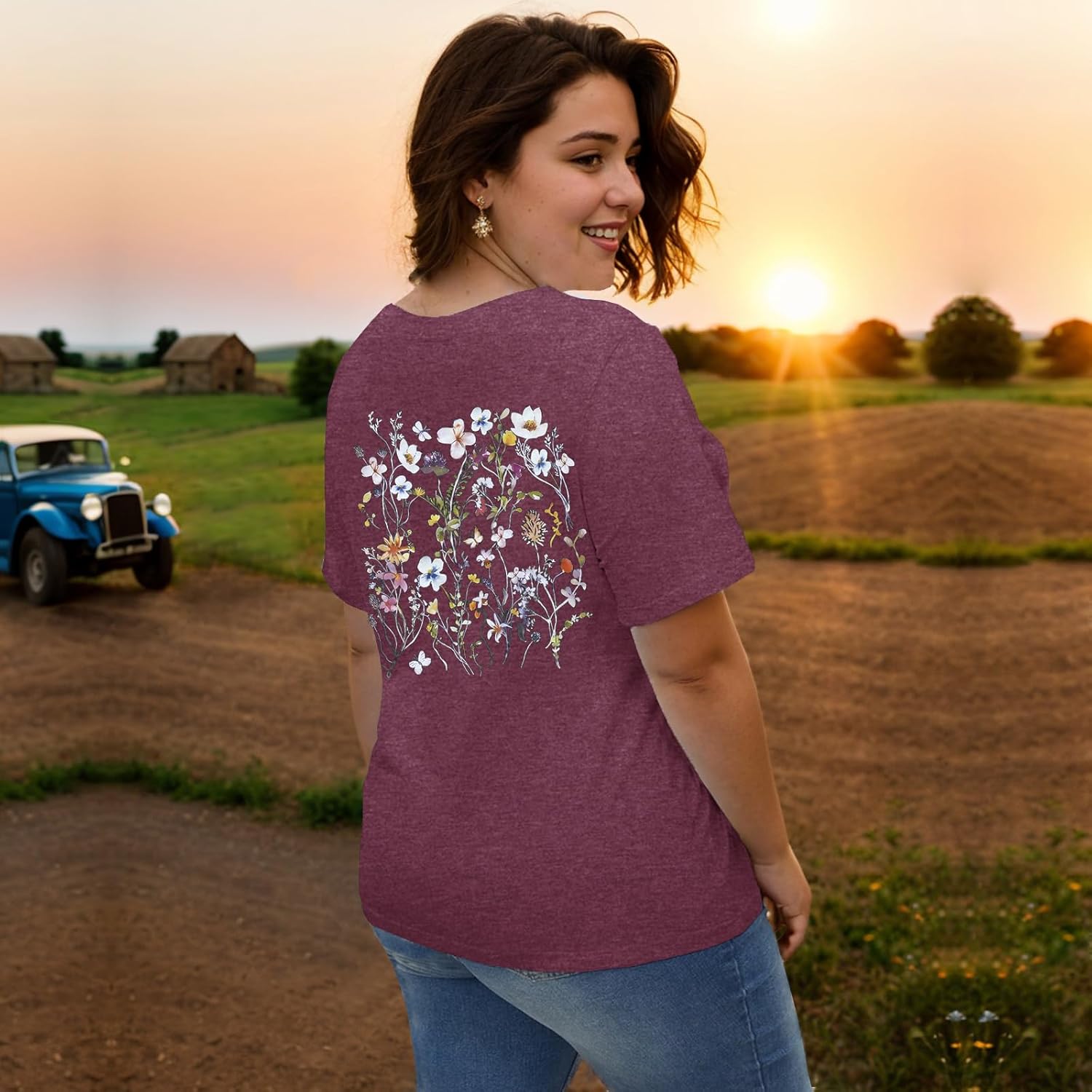 Women's Boho Flower T Shirt Vintage Floral Graphic Loose Tees Casual Funny Wildflowers Printed Cute Tops - Image 6